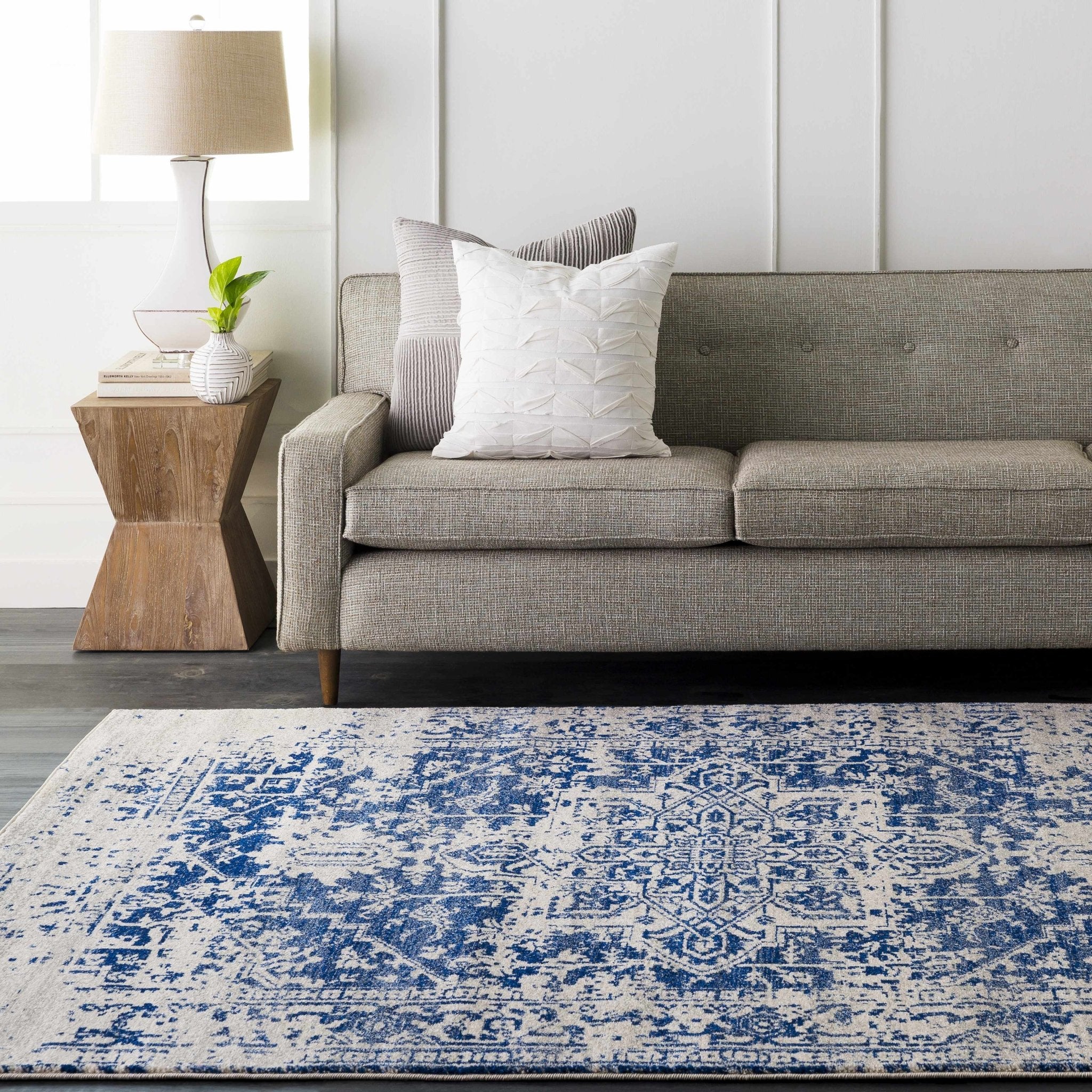 Transitional Heriz Design  Blue and Beige Medallion Area Rug - Image 3