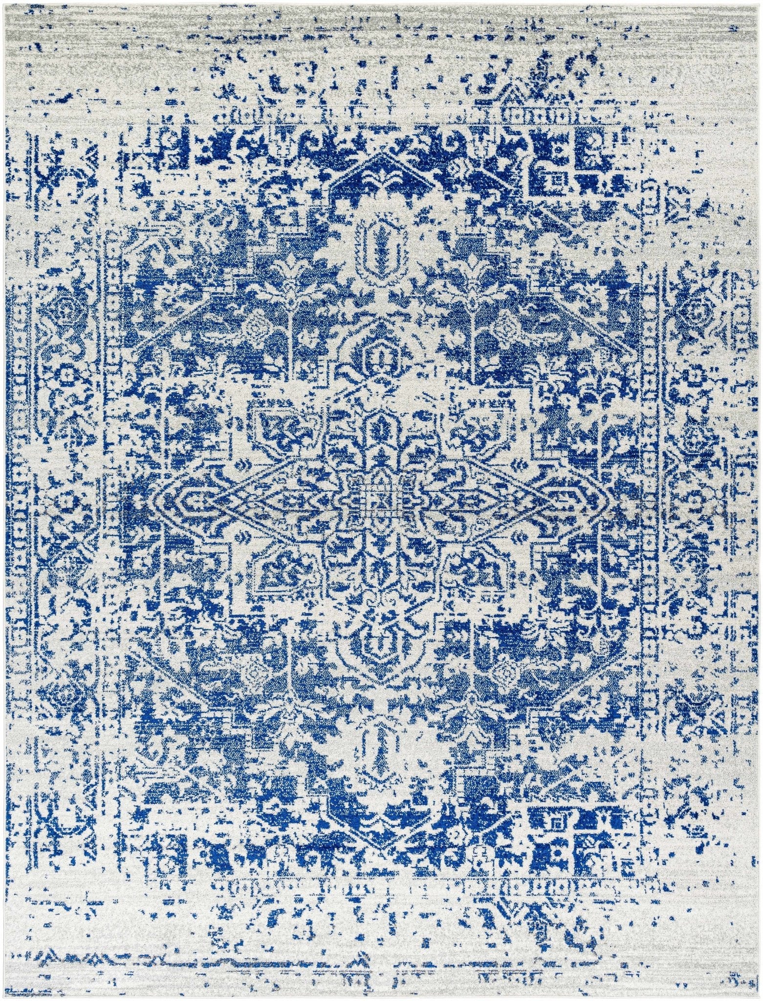 Transitional Heriz Design  Blue and Beige Medallion Area Rug - Image 30