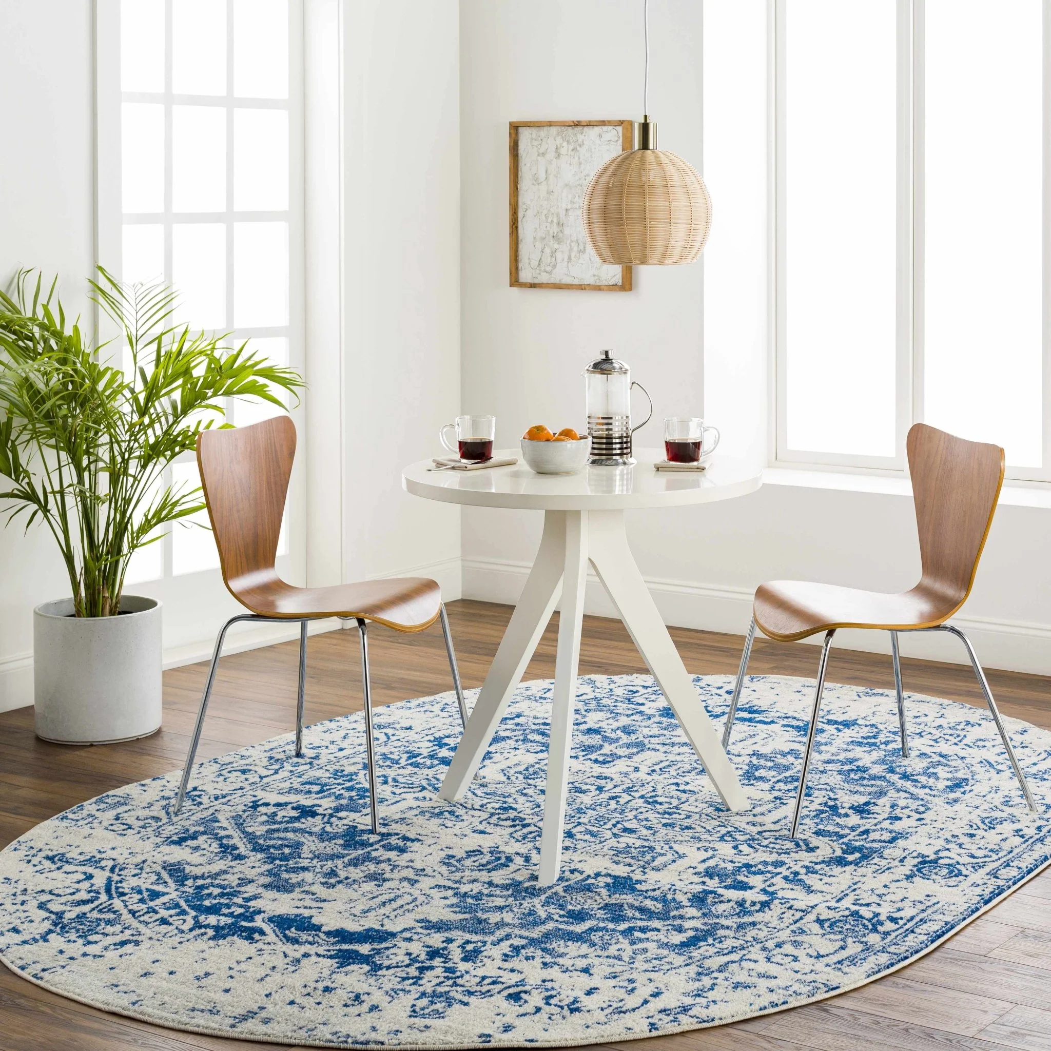 Transitional Heriz Design  Blue and Beige Medallion Area Rug - Image 34