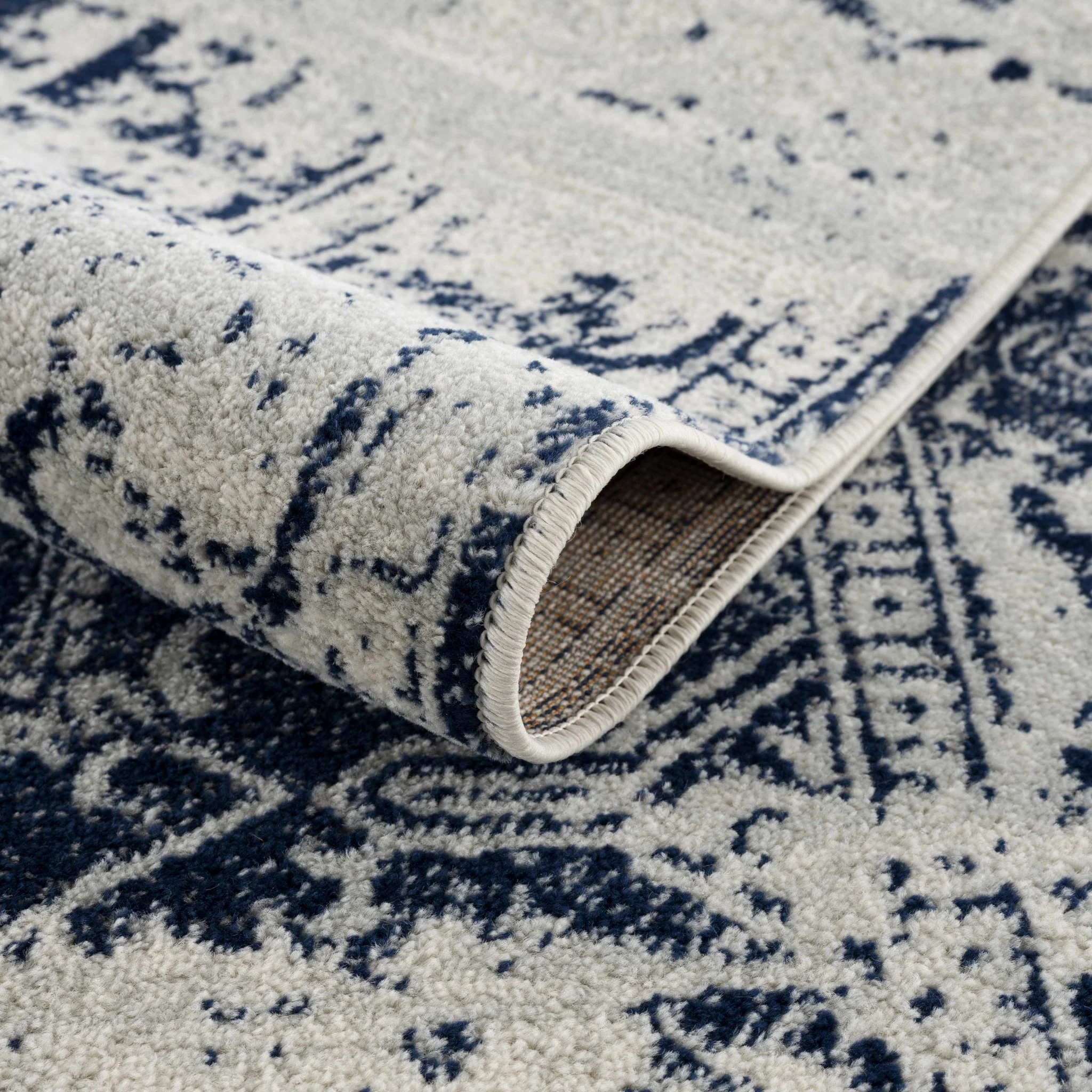 Transitional Heriz Design  Blue and Beige Medallion Area Rug - Image 6