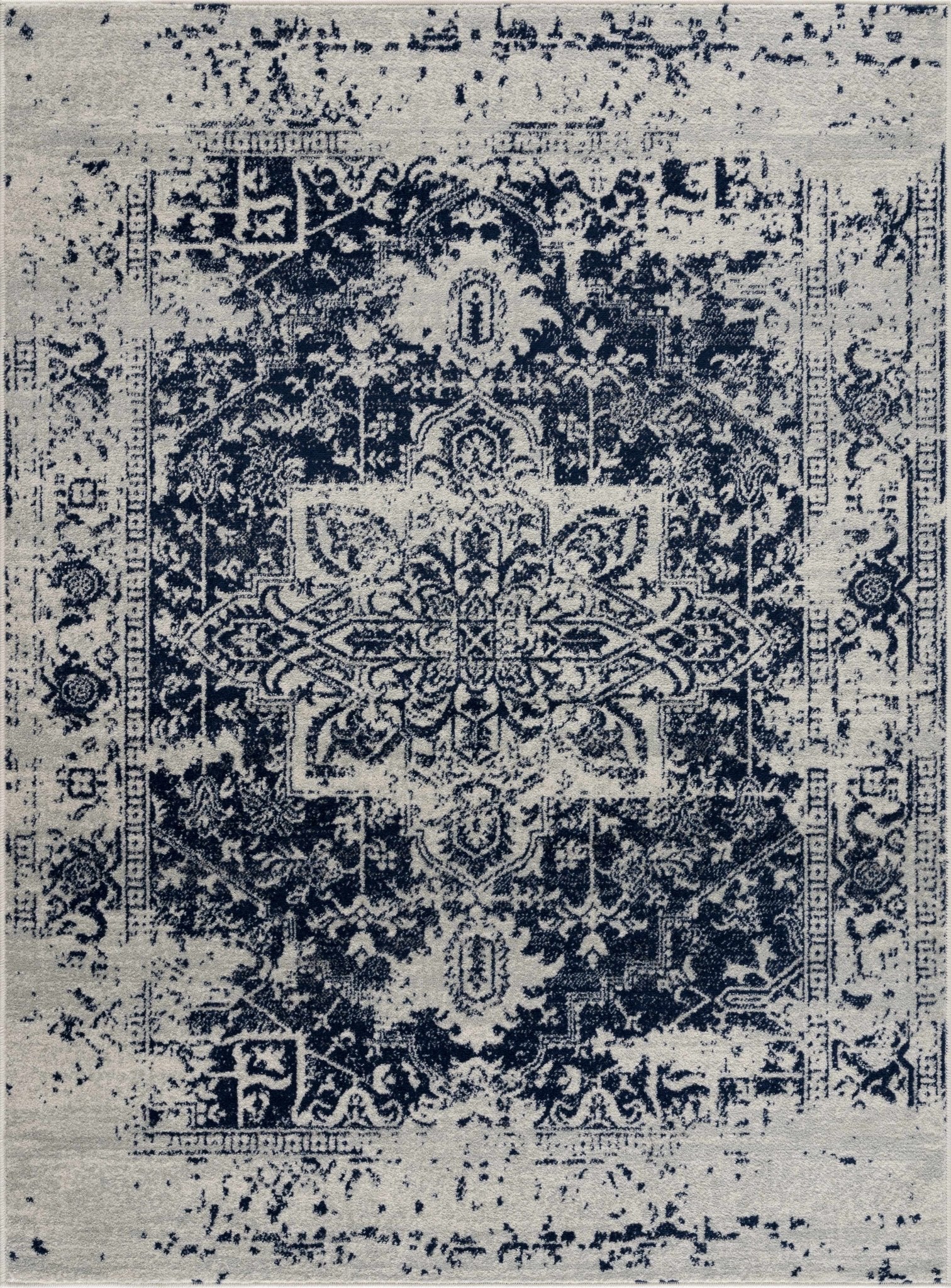 Transitional Heriz Design  Blue and Beige Medallion Area Rug - Image 8