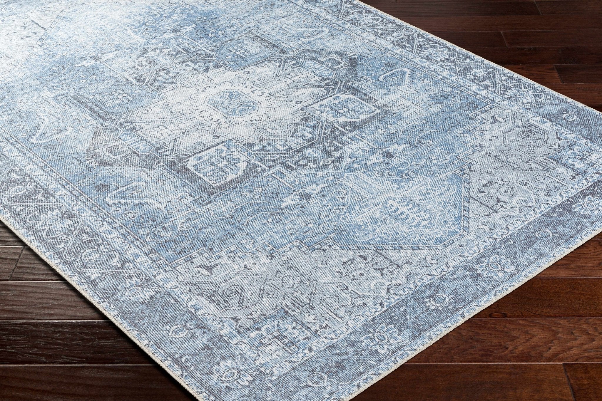 Traditional Heriz Design Blue and Brown Low pile Multi Size Area Rug - Image 10