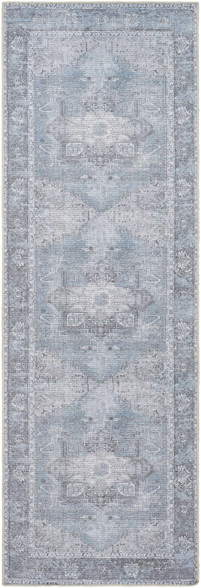 Traditional Heriz Design Blue and Brown Low pile Multi Size Area Rug - Image 12