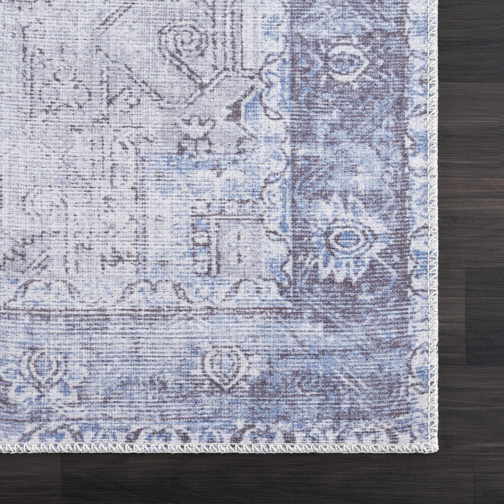 Traditional Heriz Design Blue and Brown Low pile Multi Size Area Rug - Image 3