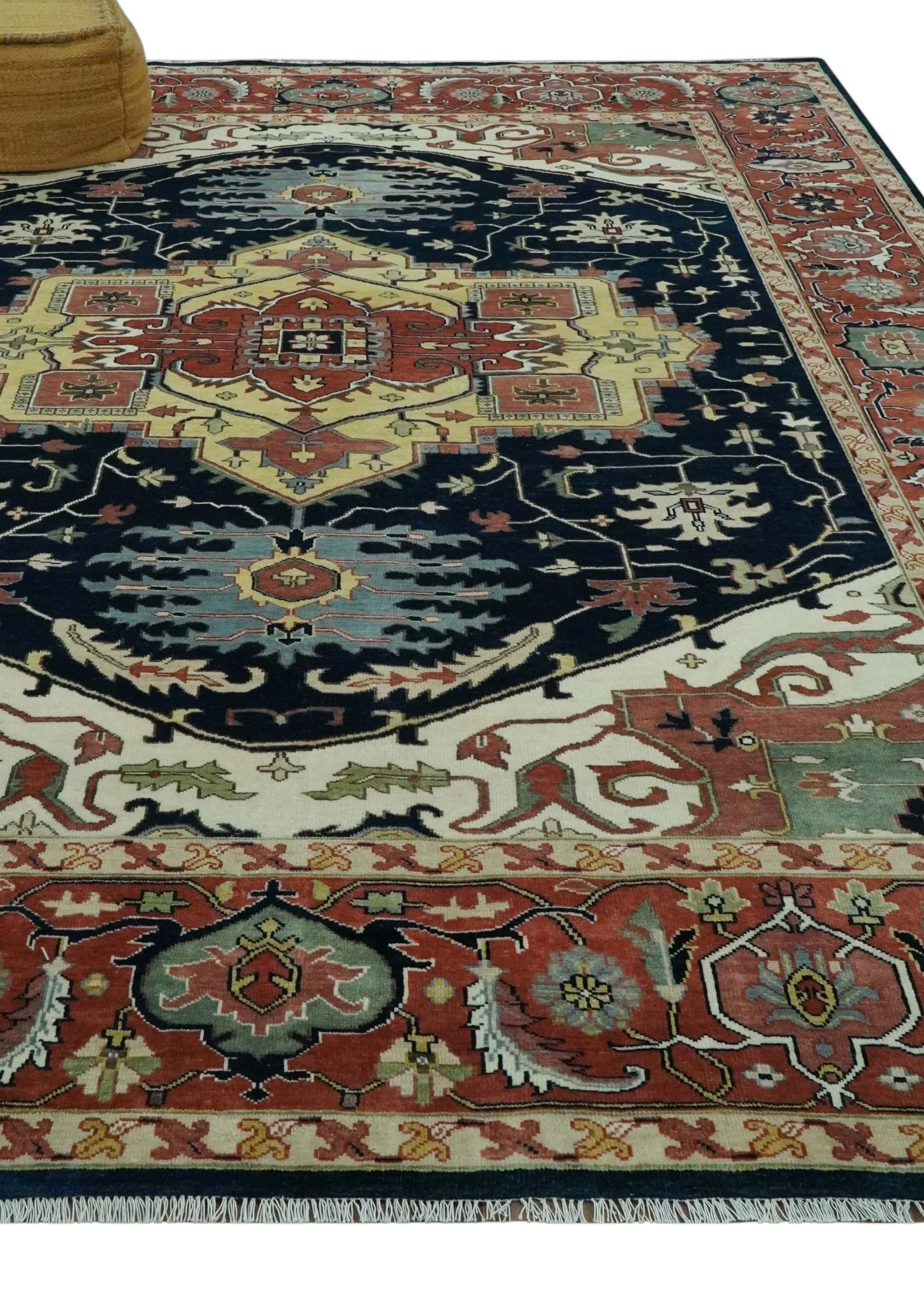 Traditional Heriz Blue, Beige and Rust Fine Hand Knotted 9x12 wool area rug - Image 3