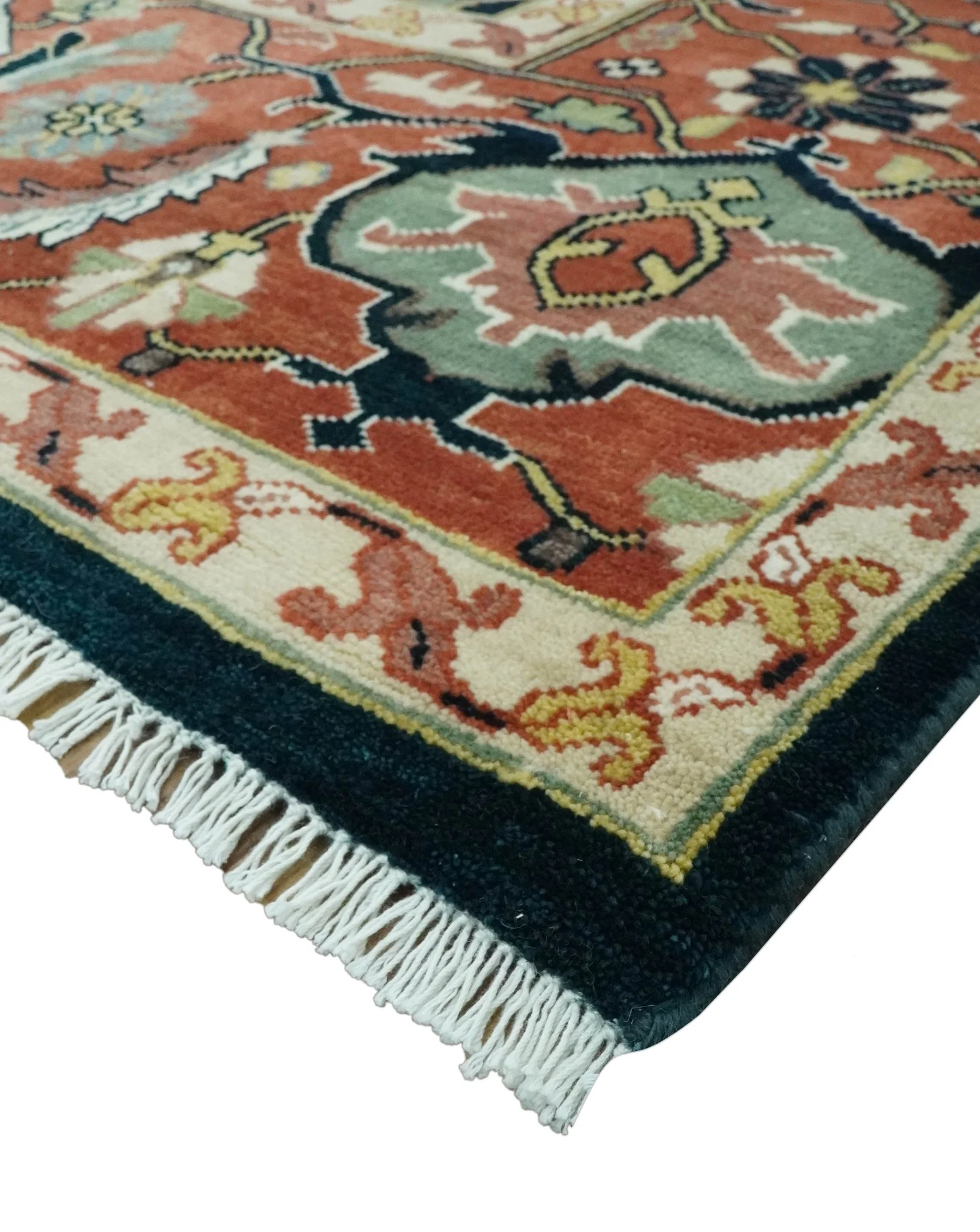 Traditional Heriz Blue, Beige and Rust Fine Hand Knotted 9x12 wool area rug - Image 5