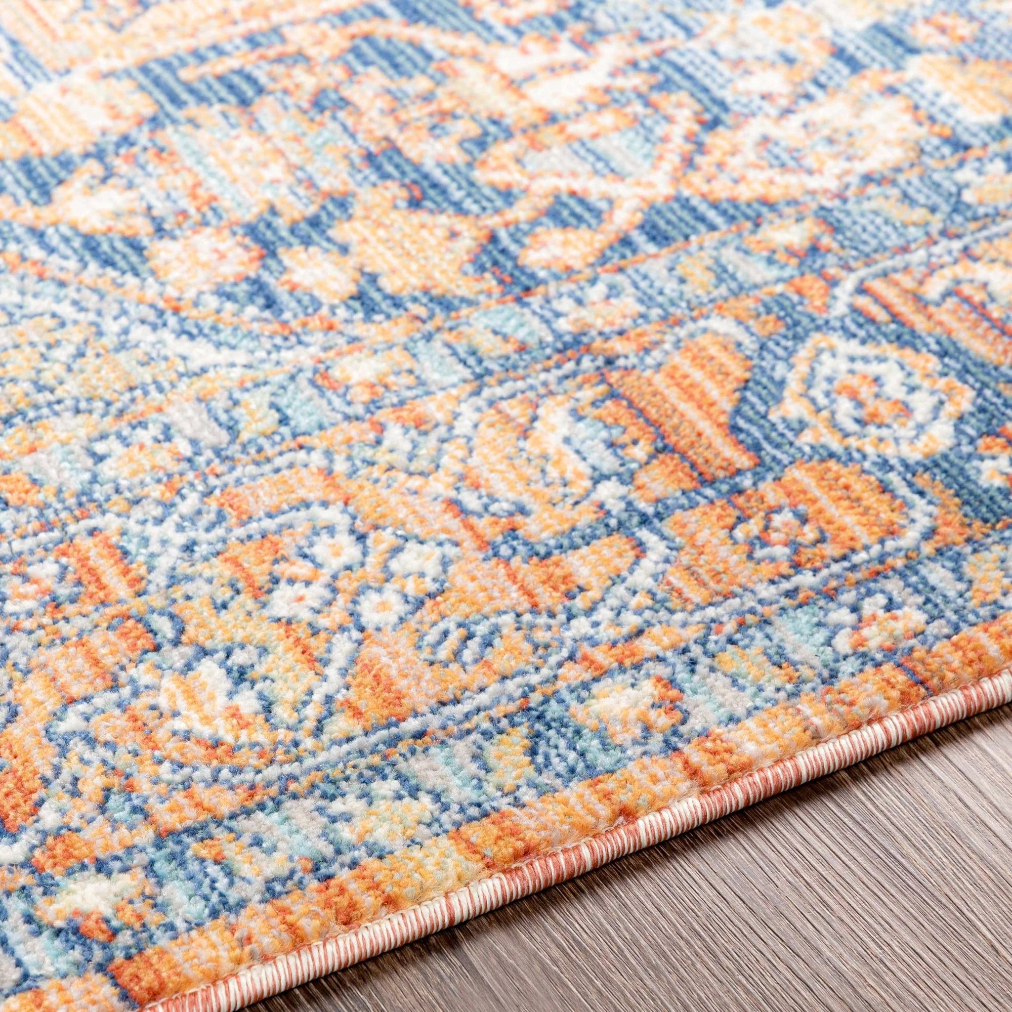 Traditional Heriz Blue, Ivory and Saffron Medallion Style multi color Low pile Area Rug - Image 8
