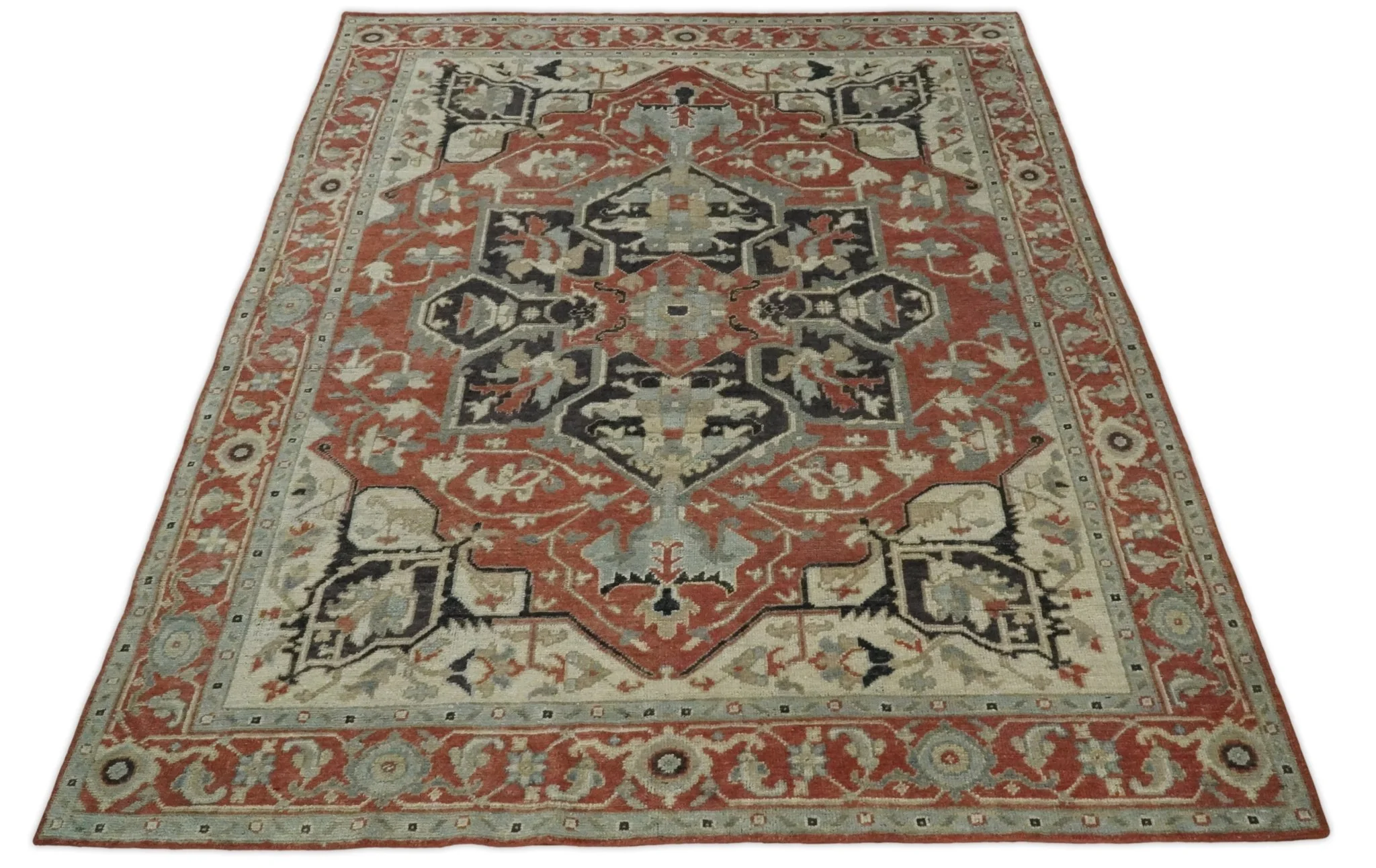 Traditional Heriz Brown, Beige and Charcoal Hand Knotted Multi Size wool Area Rug - Image 7