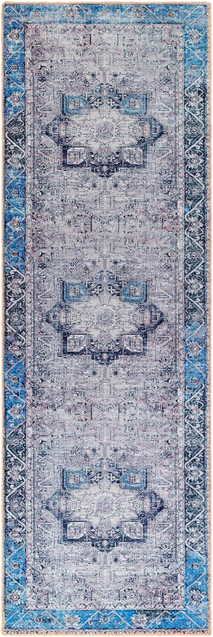Traditional Medallion Design Brown, Blue and Ivory Low Pile Muti Size Area Rug - Image 10