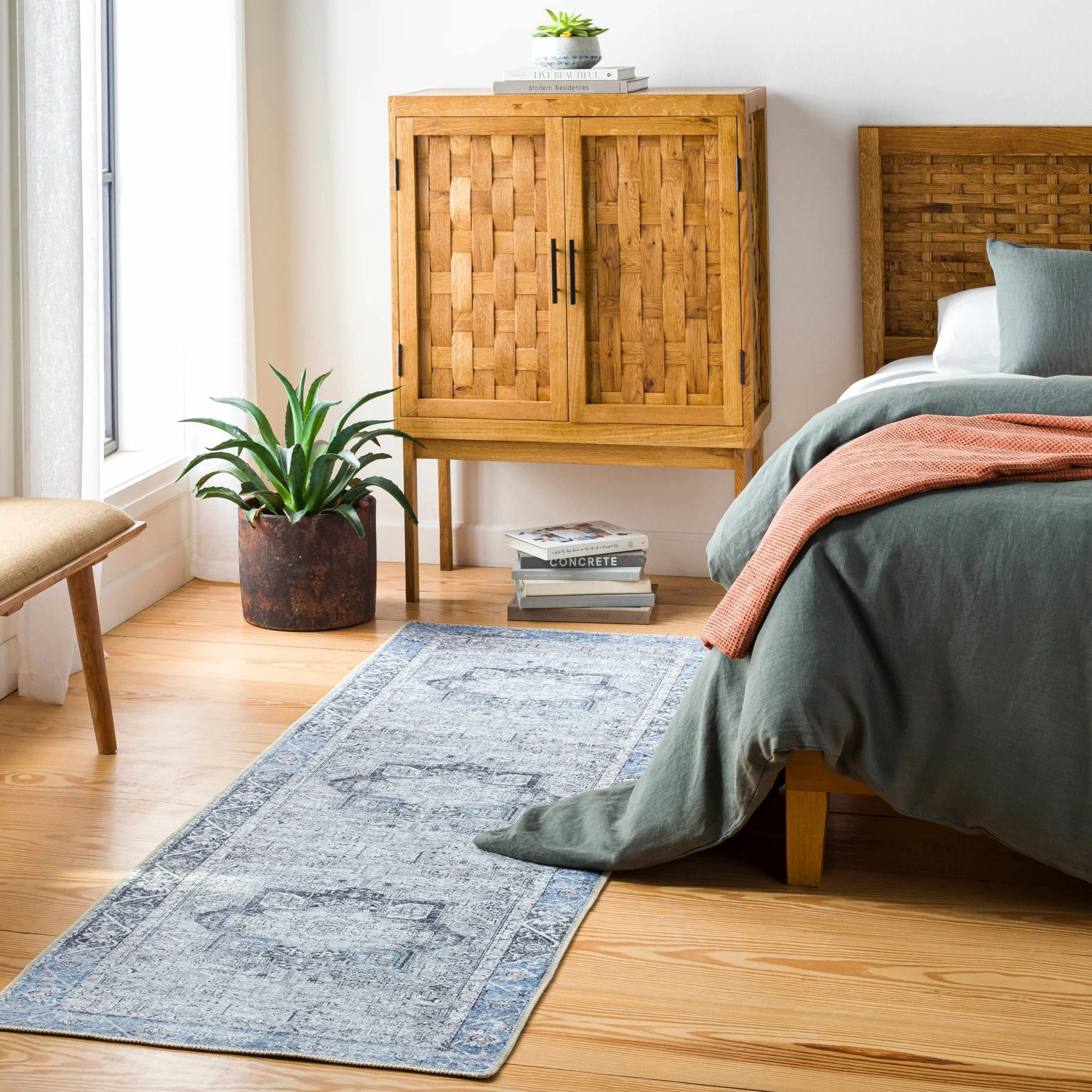 Traditional Medallion Design Brown, Blue and Ivory Low Pile Muti Size Area Rug - Image 12