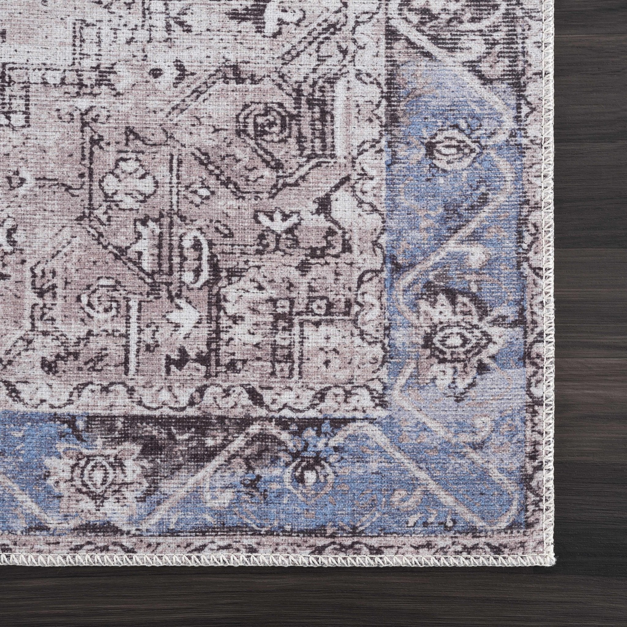 Traditional Medallion Design Brown, Blue and Ivory Low Pile Muti Size Area Rug - Image 3