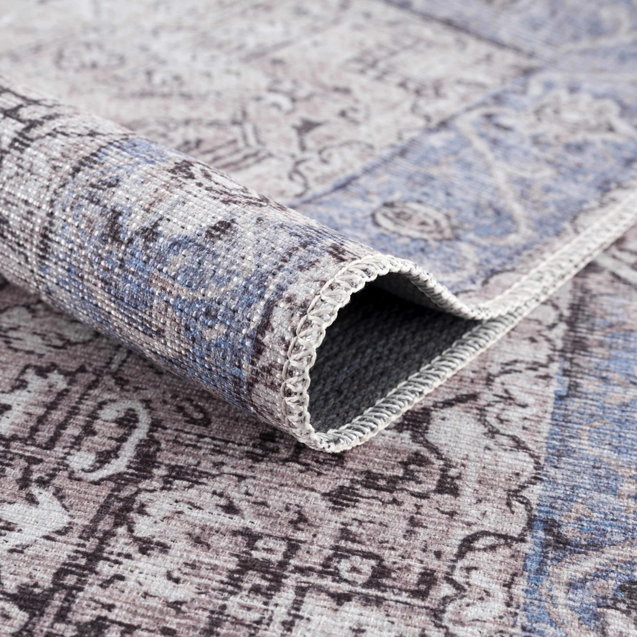 Traditional Medallion Design Brown, Blue and Ivory Low Pile Muti Size Area Rug - Image 6