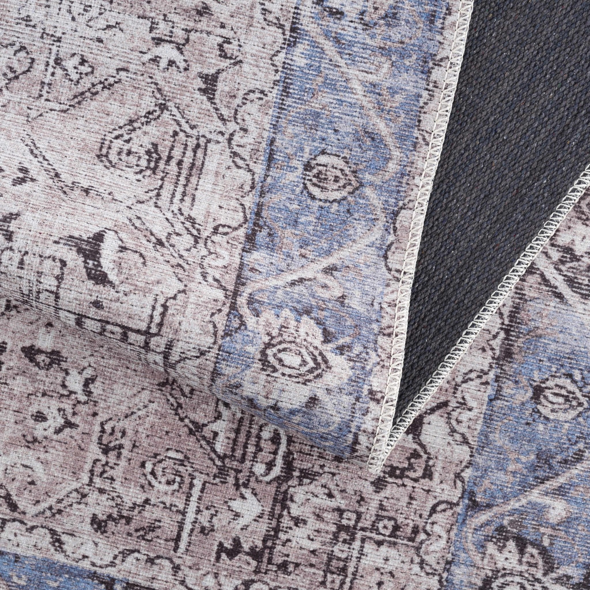 Traditional Medallion Design Brown, Blue and Ivory Low Pile Muti Size Area Rug - Image 7