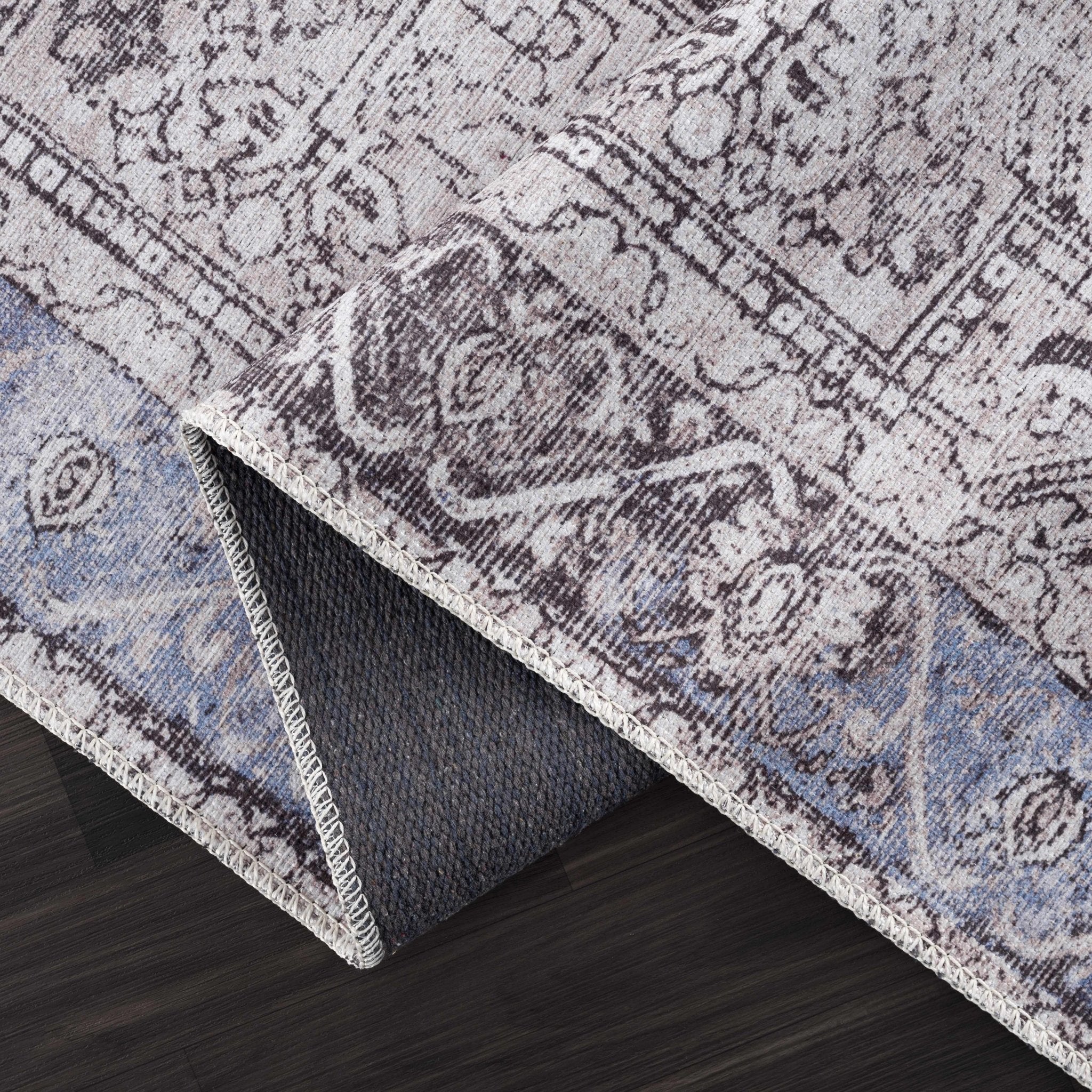 Traditional Medallion Design Brown, Blue and Ivory Low Pile Muti Size Area Rug - Image 8