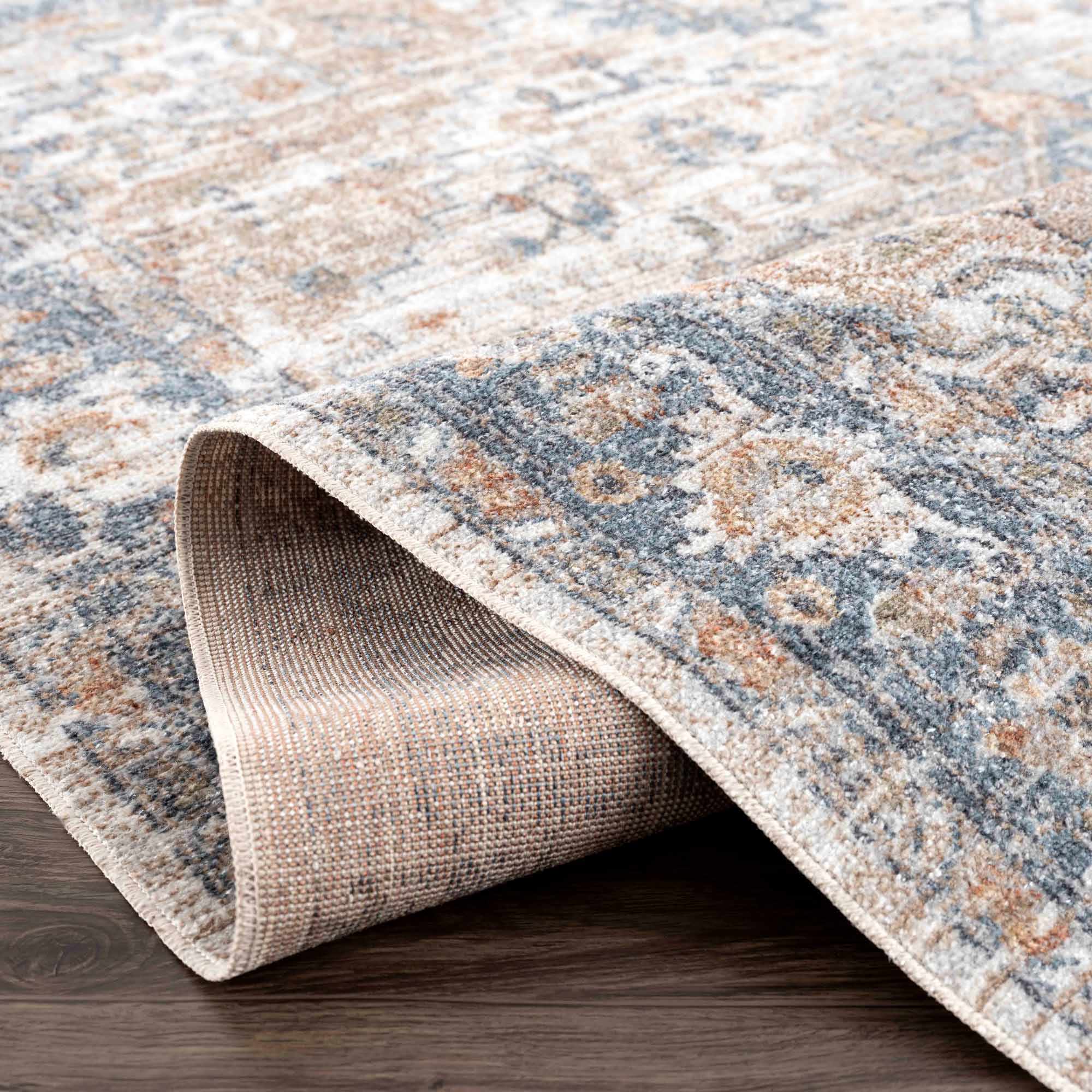 Traditional Heriz Charcoal, Ivory and Camel Medallion Washable area Rug - Image 10