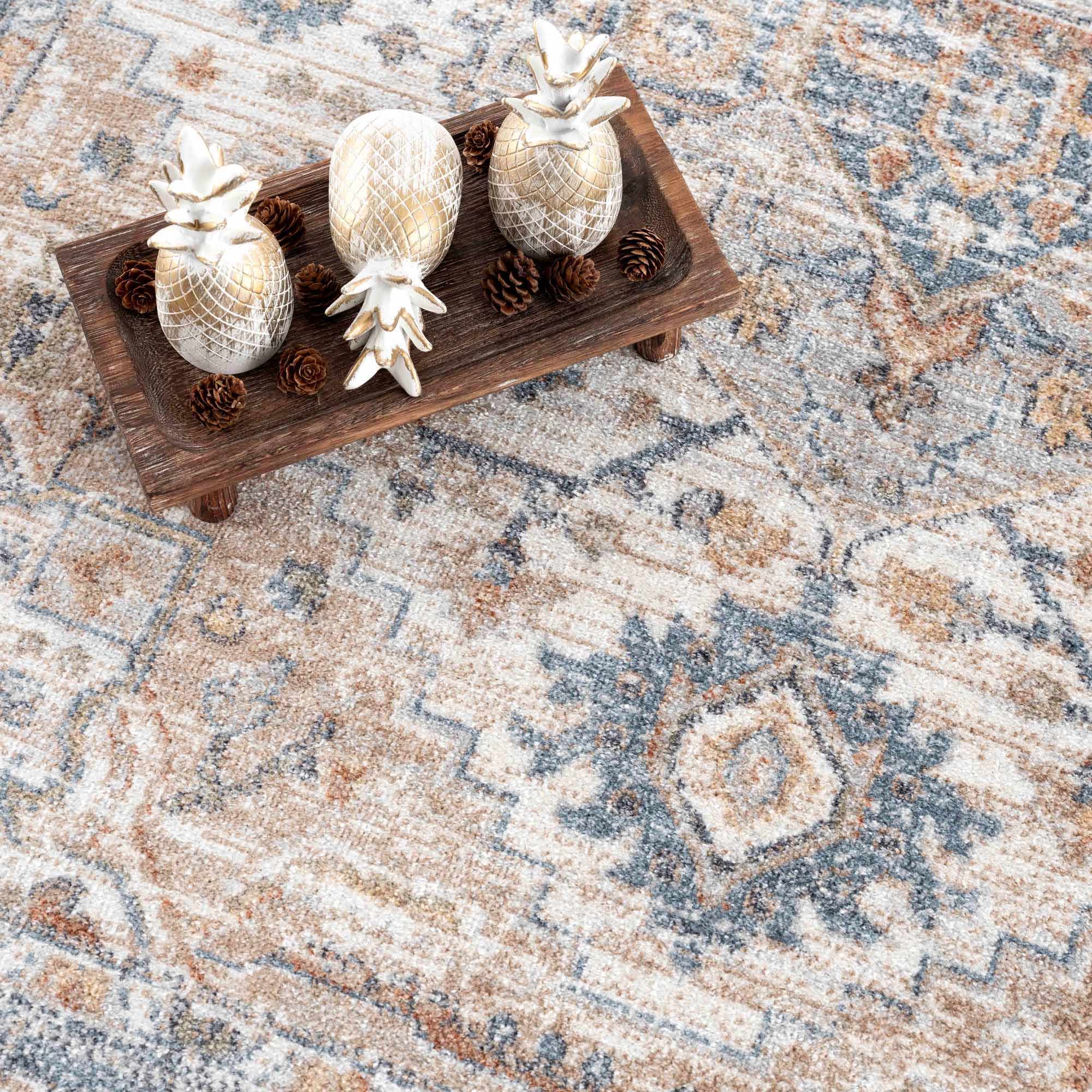 Traditional Heriz Charcoal, Ivory and Camel Medallion Washable area Rug - Image 14