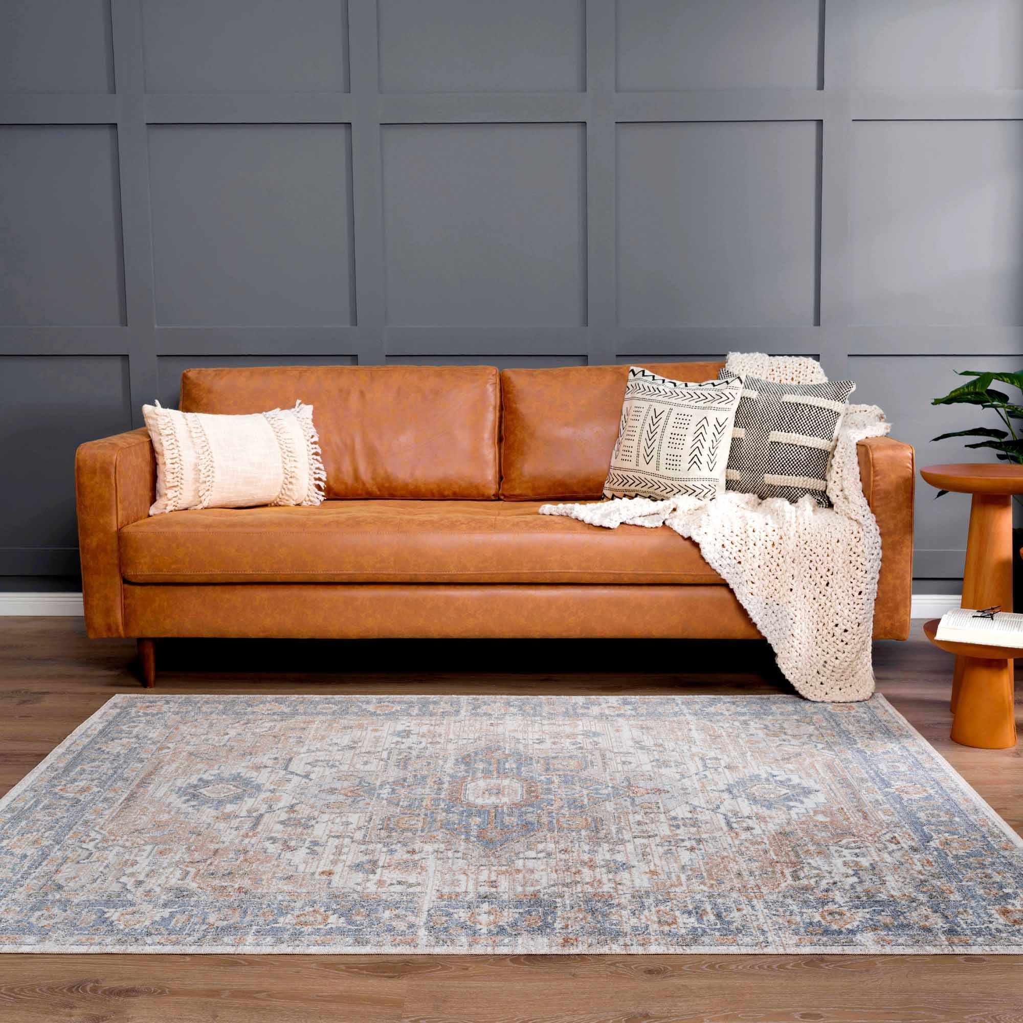 Traditional Heriz Charcoal, Ivory and Camel Medallion Washable area Rug - Image 18