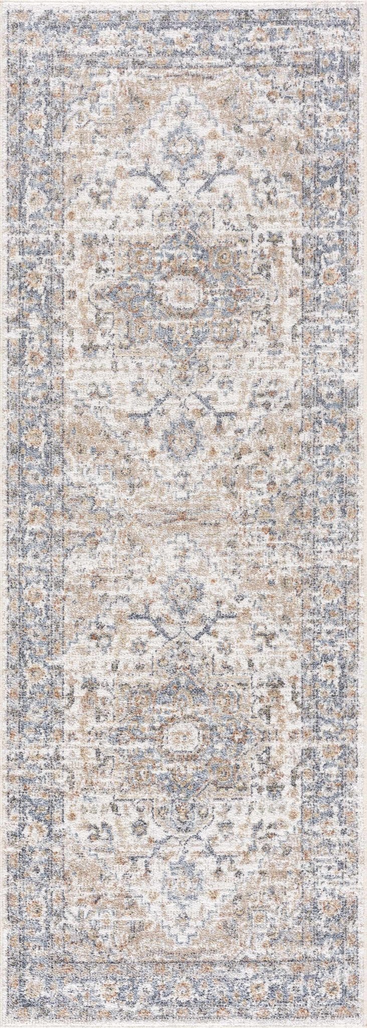 Traditional Heriz Charcoal, Ivory and Camel Medallion Washable area Rug - Image 5