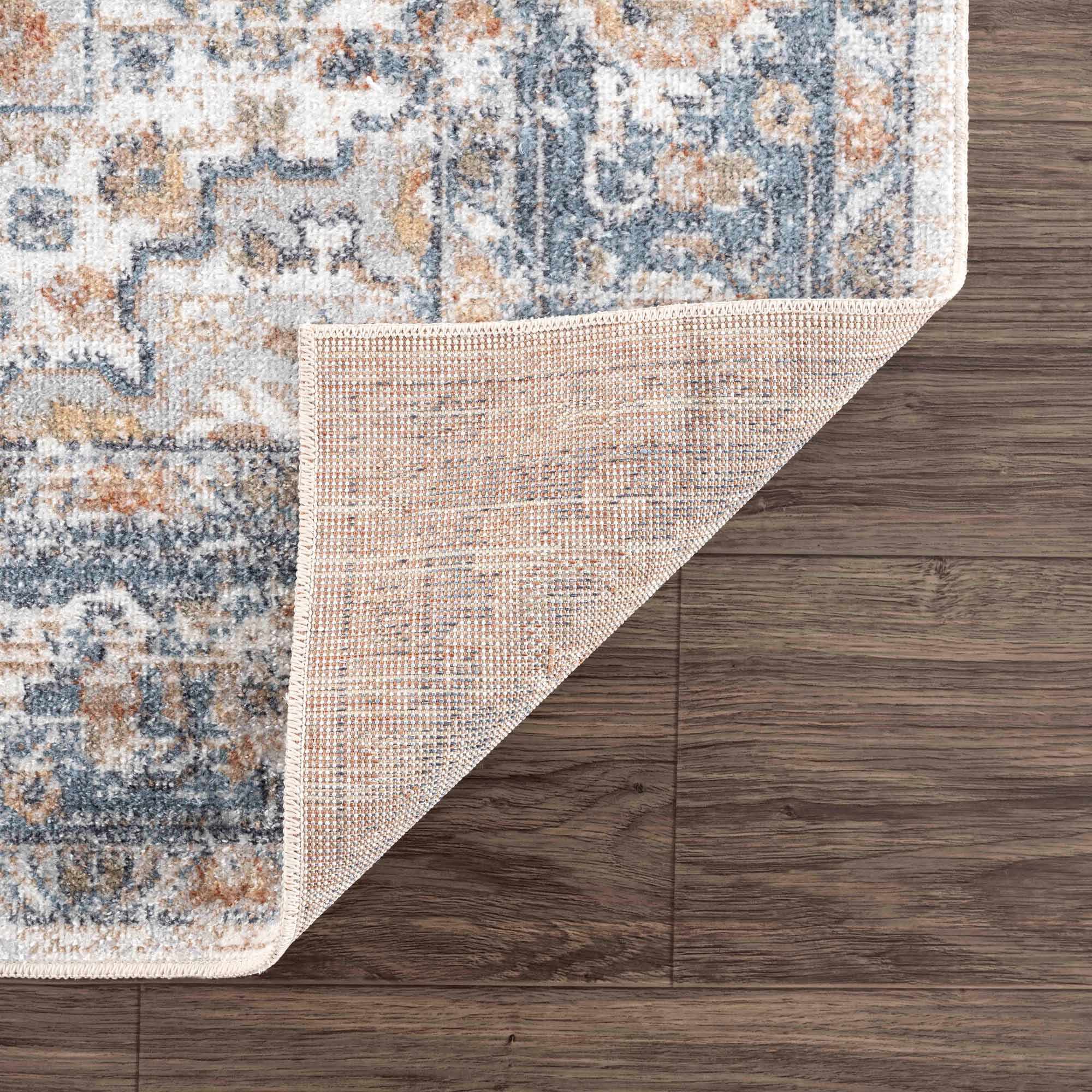 Traditional Heriz Charcoal, Ivory and Camel Medallion Washable area Rug - Image 6