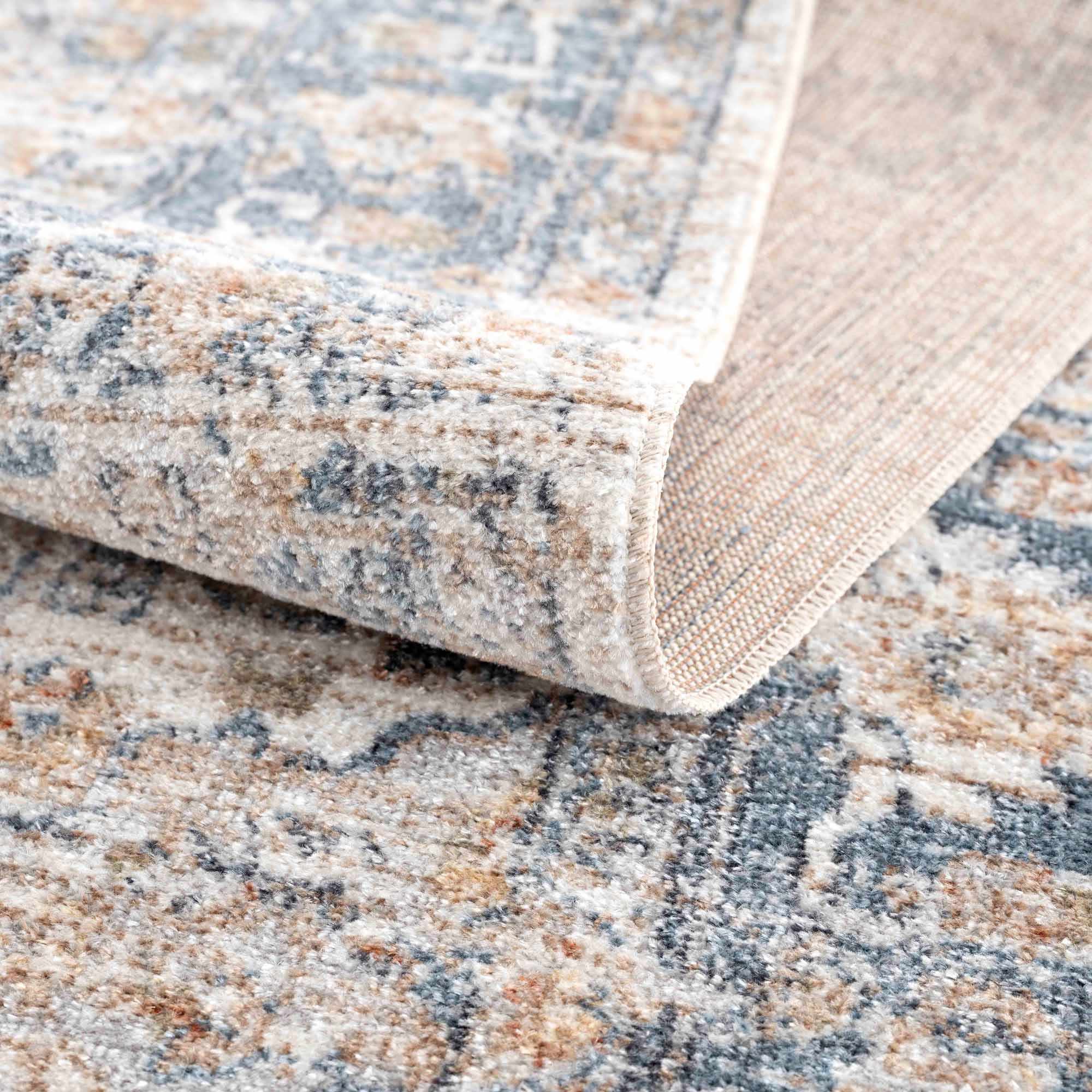 Traditional Heriz Charcoal, Ivory and Camel Medallion Washable area Rug - Image 8