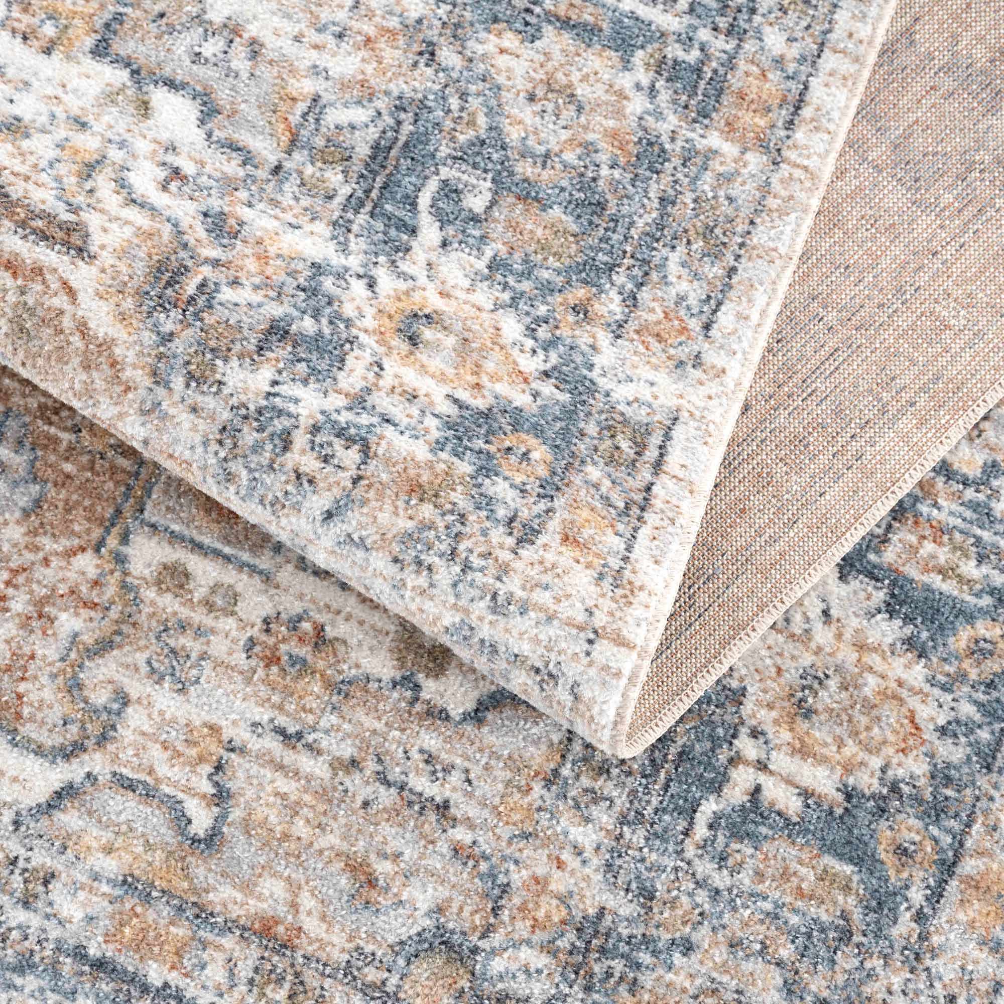 Traditional Heriz Charcoal, Ivory and Camel Medallion Washable area Rug - Image 9