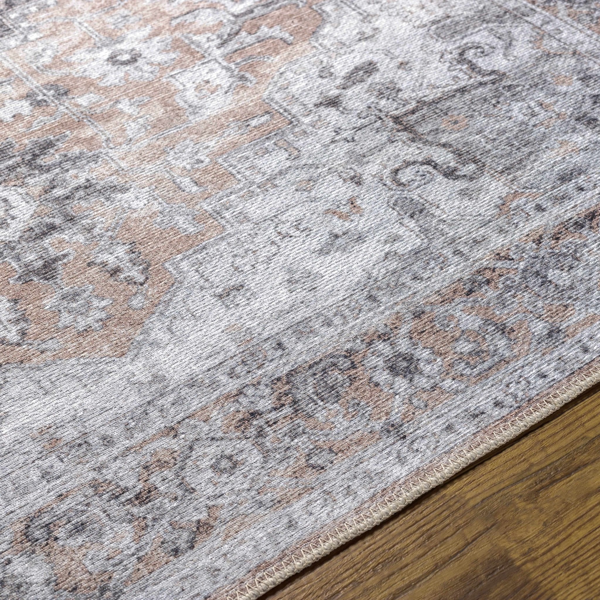 Traditional Machine woven Charcoal, Rust and Silver Machine Washable Rug - Image 10