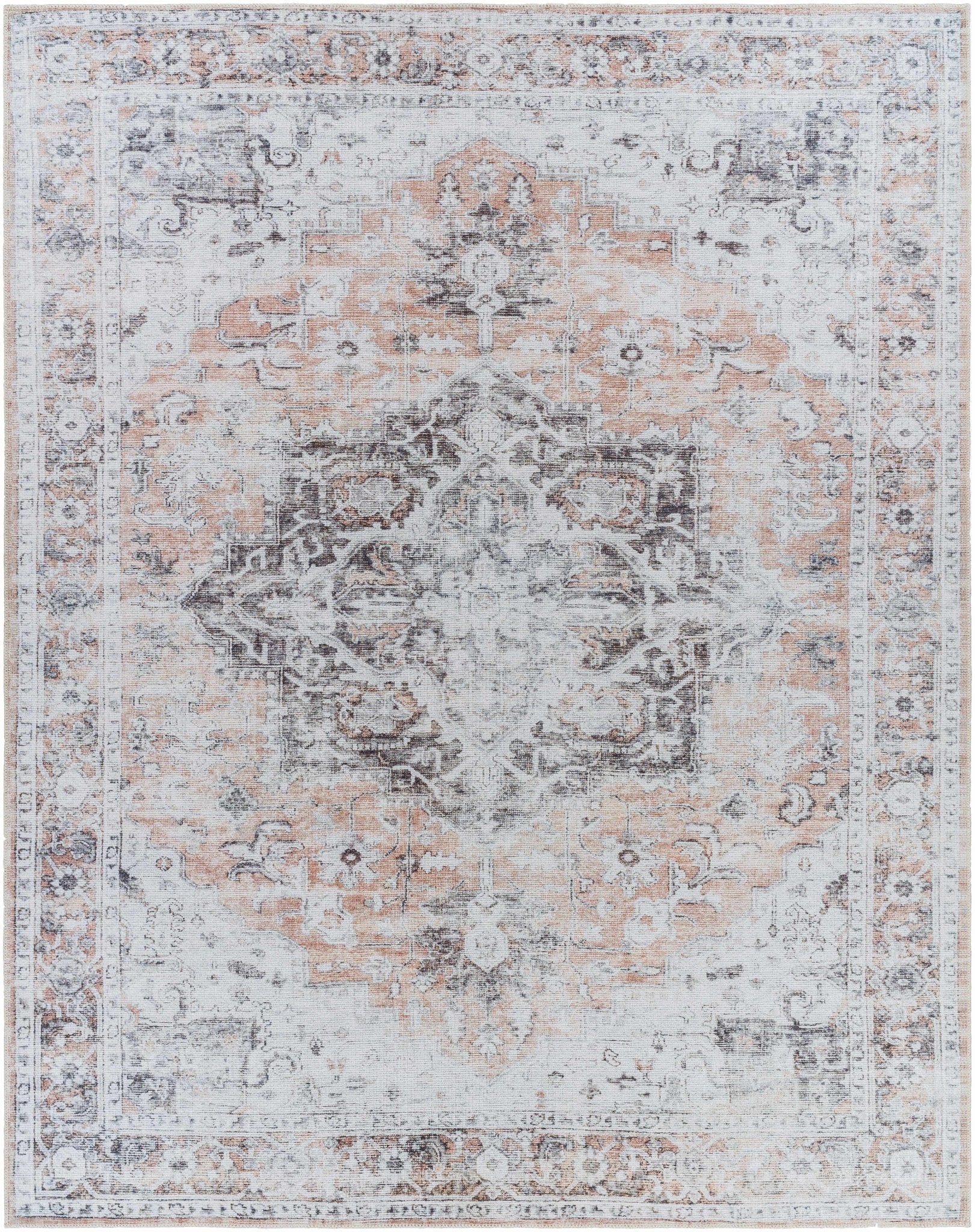 Traditional Machine woven Charcoal, Rust and Silver Machine Washable Rug - Image 13