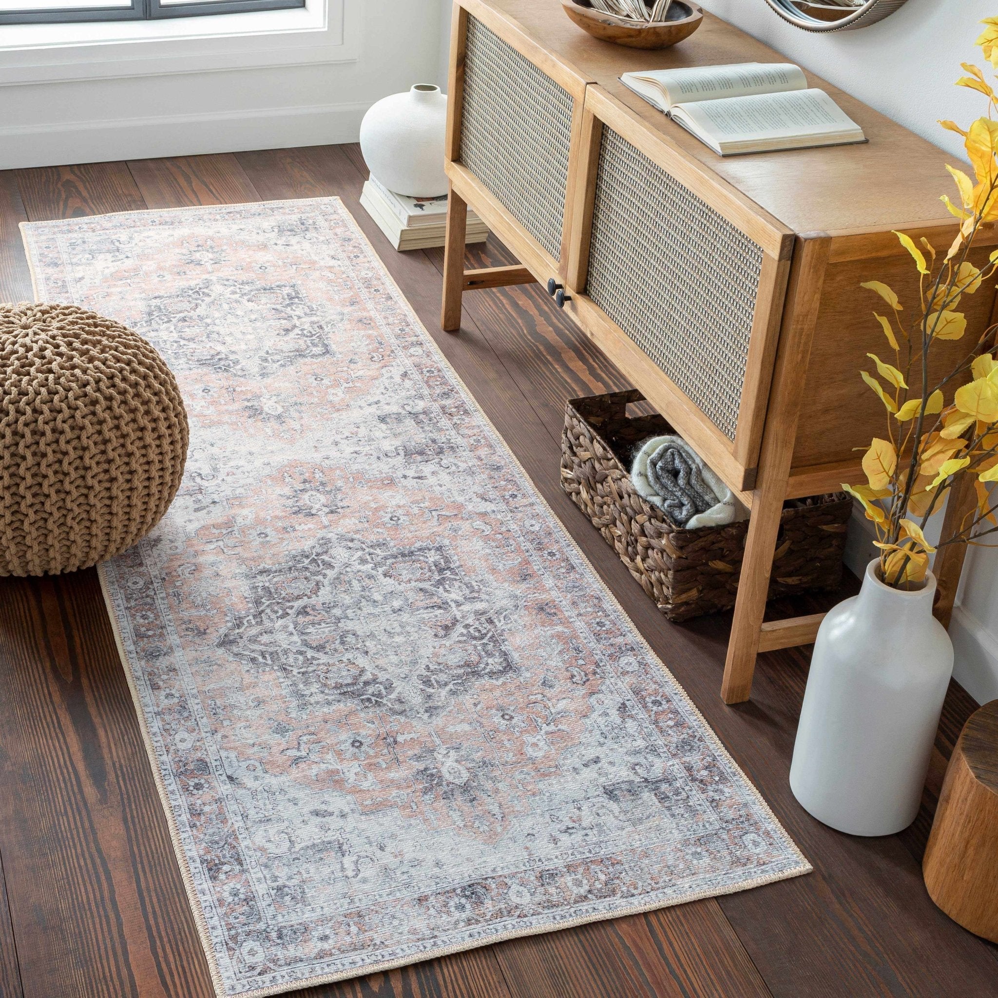 Traditional Machine woven Charcoal, Rust and Silver Machine Washable Rug - Image 4