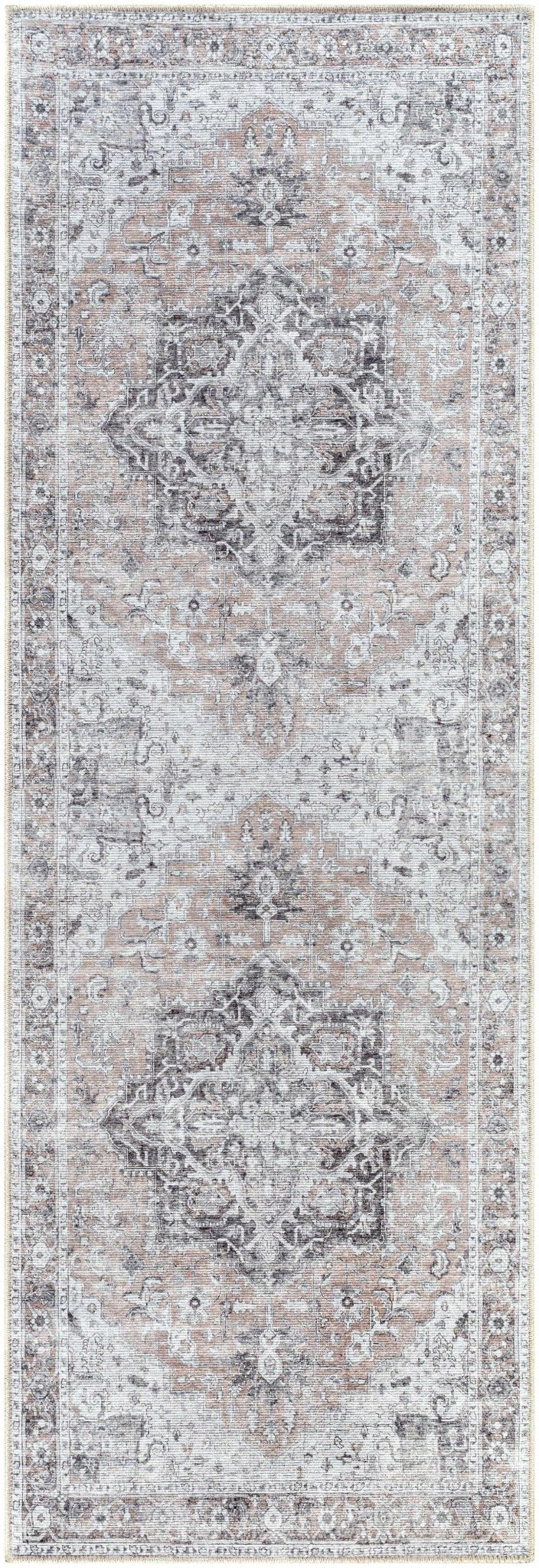 Traditional Machine woven Charcoal, Rust and Silver Machine Washable Rug - Image 6