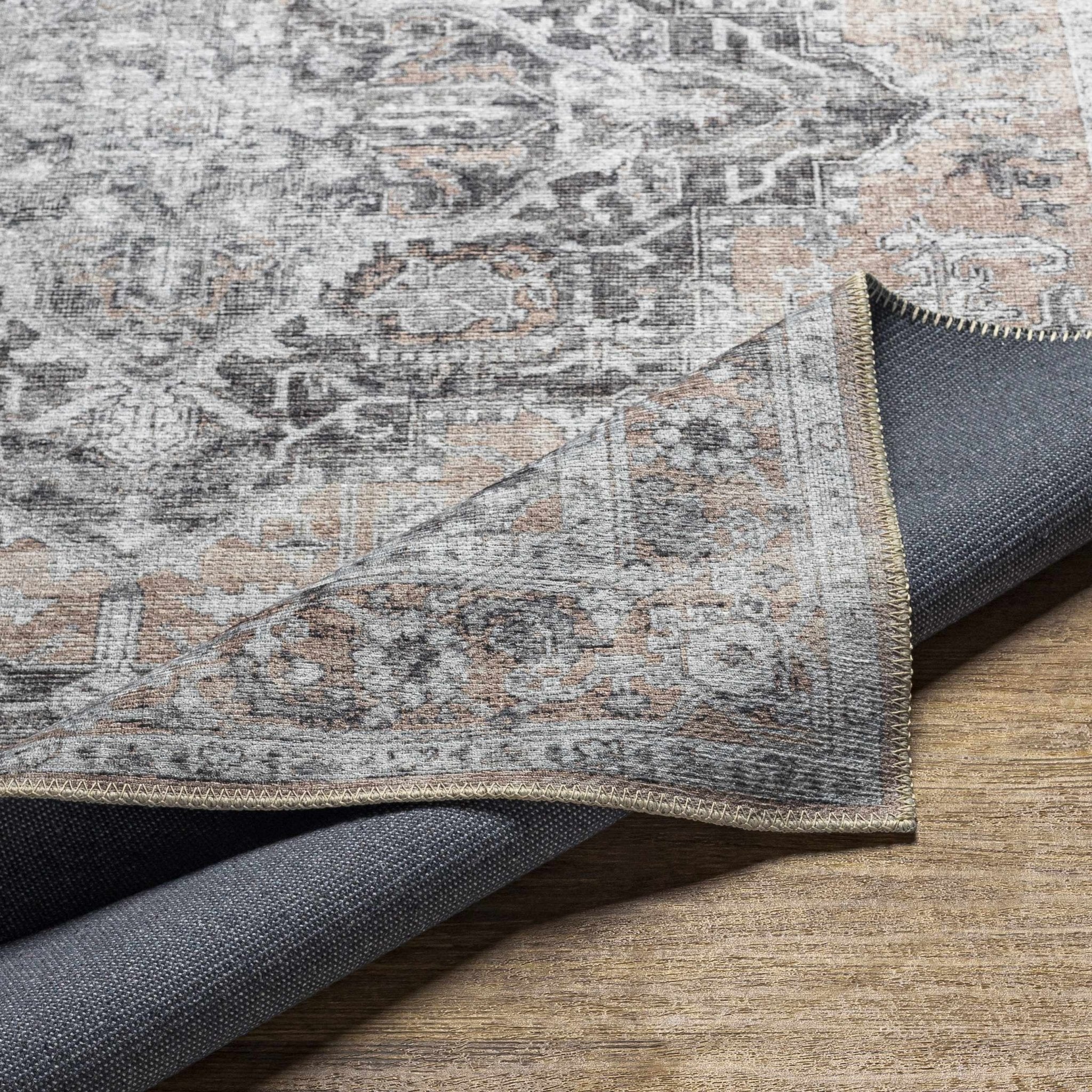 Traditional Machine woven Charcoal, Rust and Silver Machine Washable Rug - Image 9