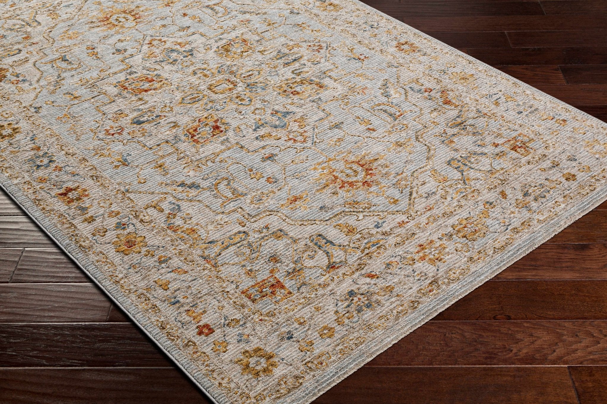 Traditional Heriz Gray Machine Made Rug - Image 12