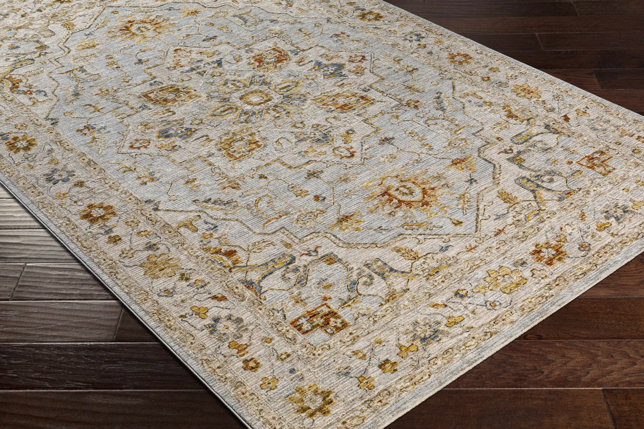 Traditional Heriz Gray Machine Made Rug - Image 15