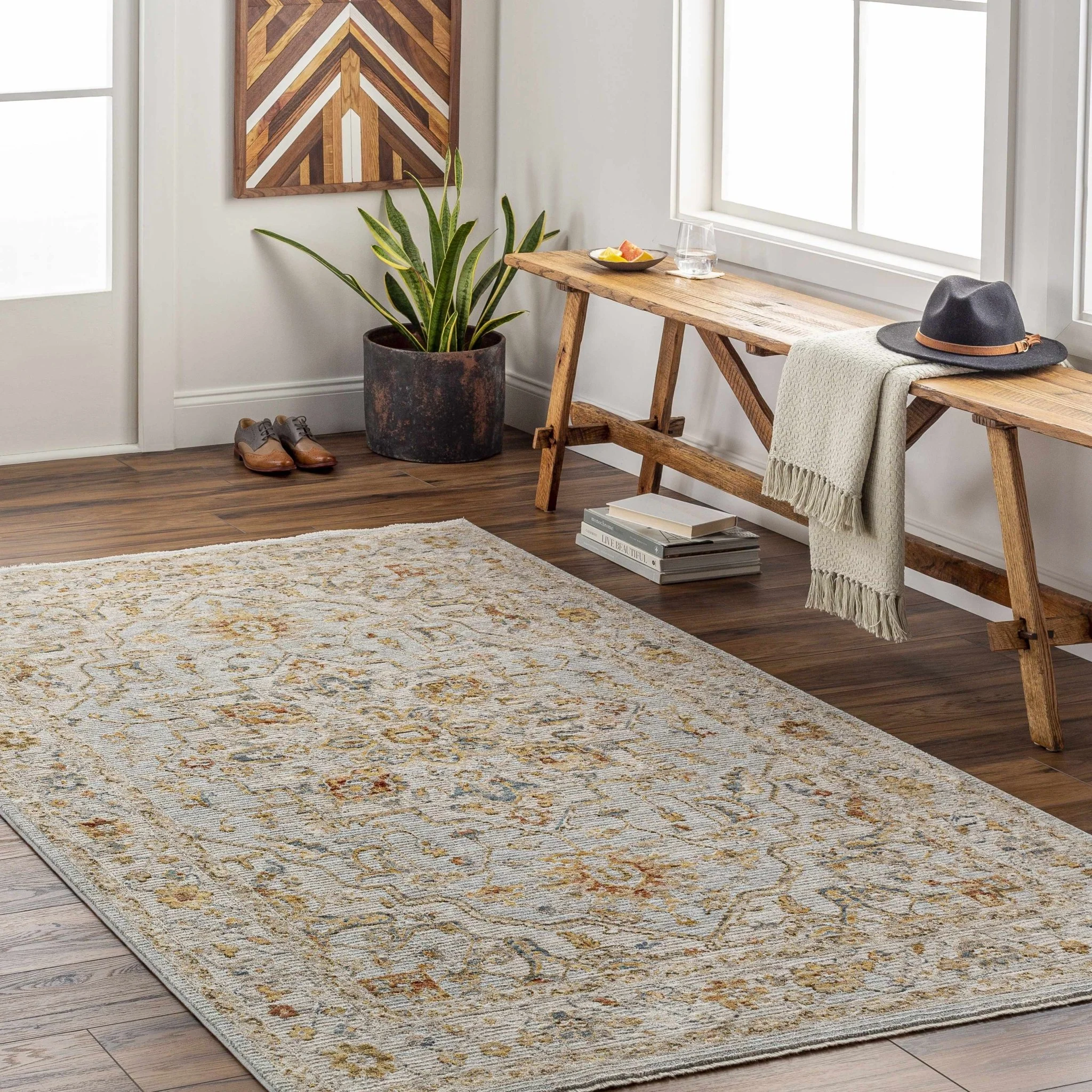 Traditional Heriz Gray Machine Made Rug - Image 17