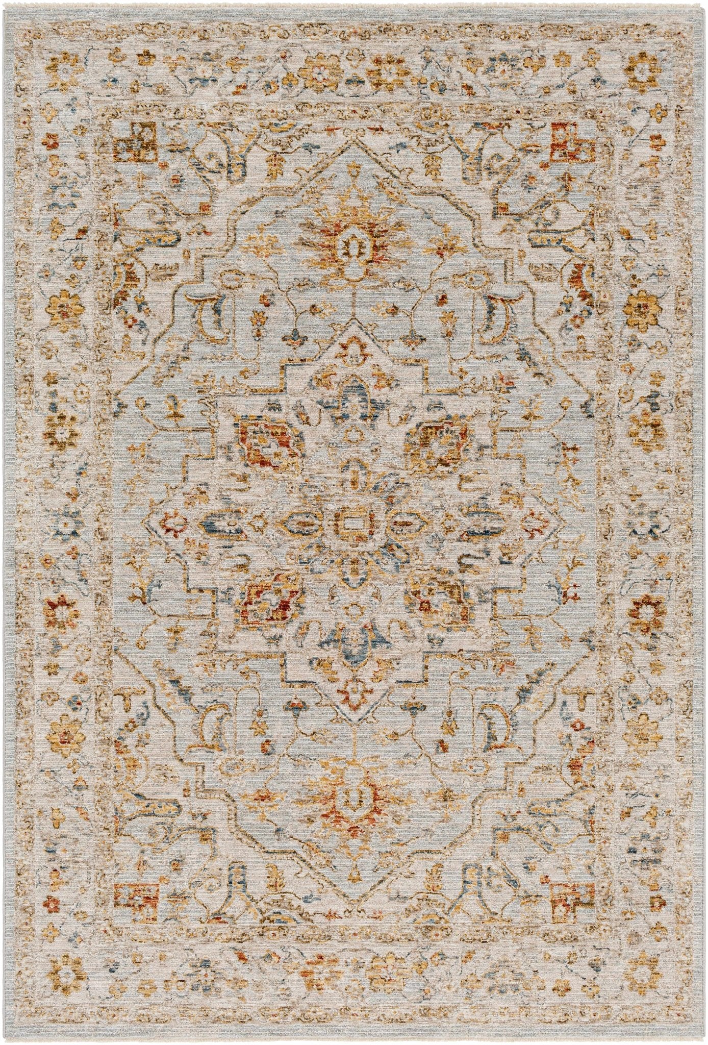 Traditional Heriz Gray Machine Made Rug - Image 2