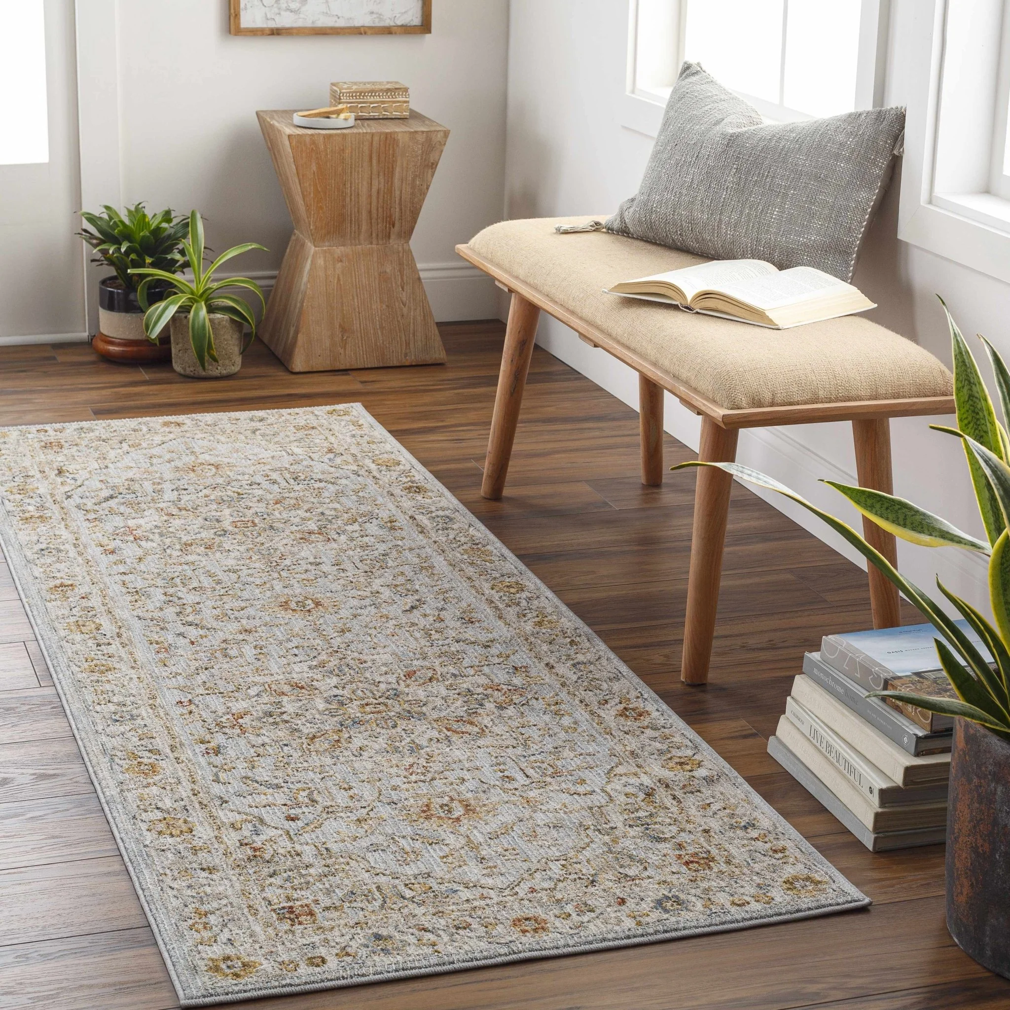 Traditional Heriz Gray Machine Made Rug - Image 3