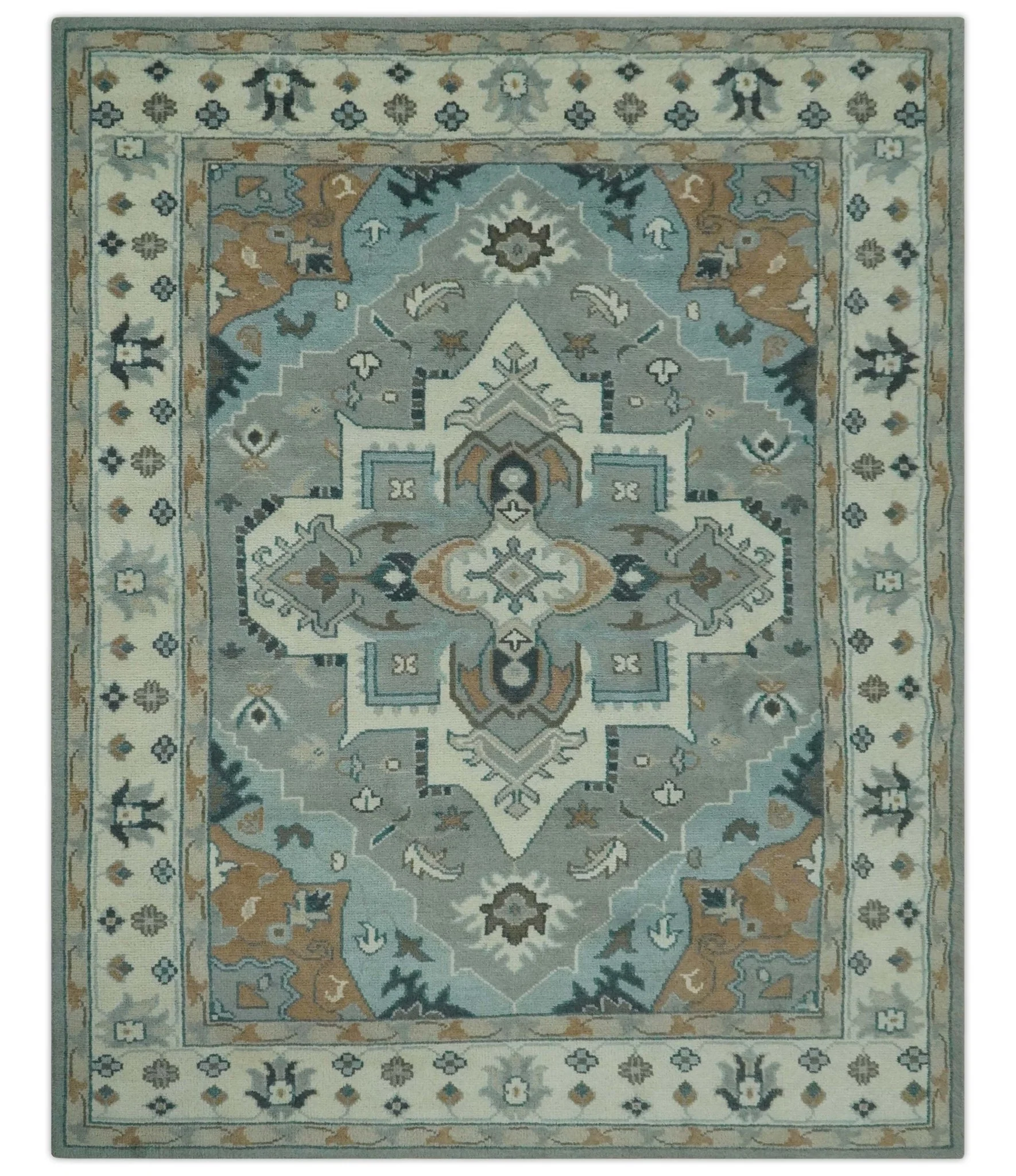 Traditional Heriz Gray and Ivory Floral Hand Knotted Custom Made wool Area Rug - Image 11