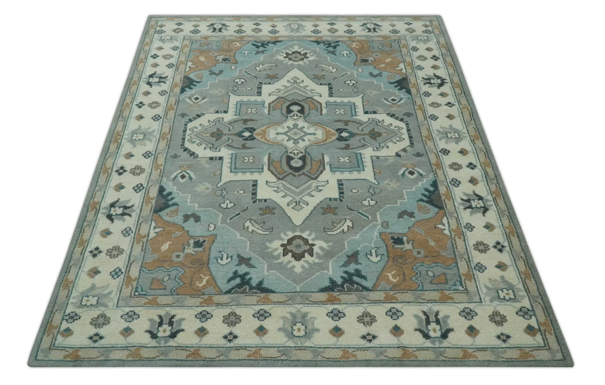 Traditional Heriz Gray and Ivory Floral Hand Knotted Custom Made wool Area Rug - Image 12