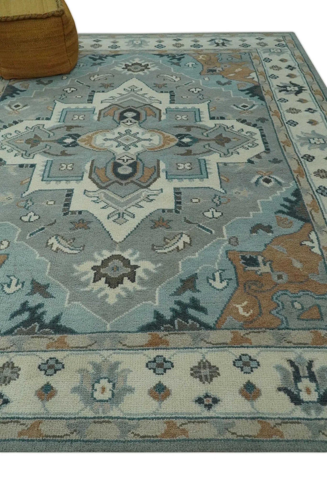 Traditional Heriz Gray and Ivory Floral Hand Knotted Custom Made wool Area Rug - Image 4