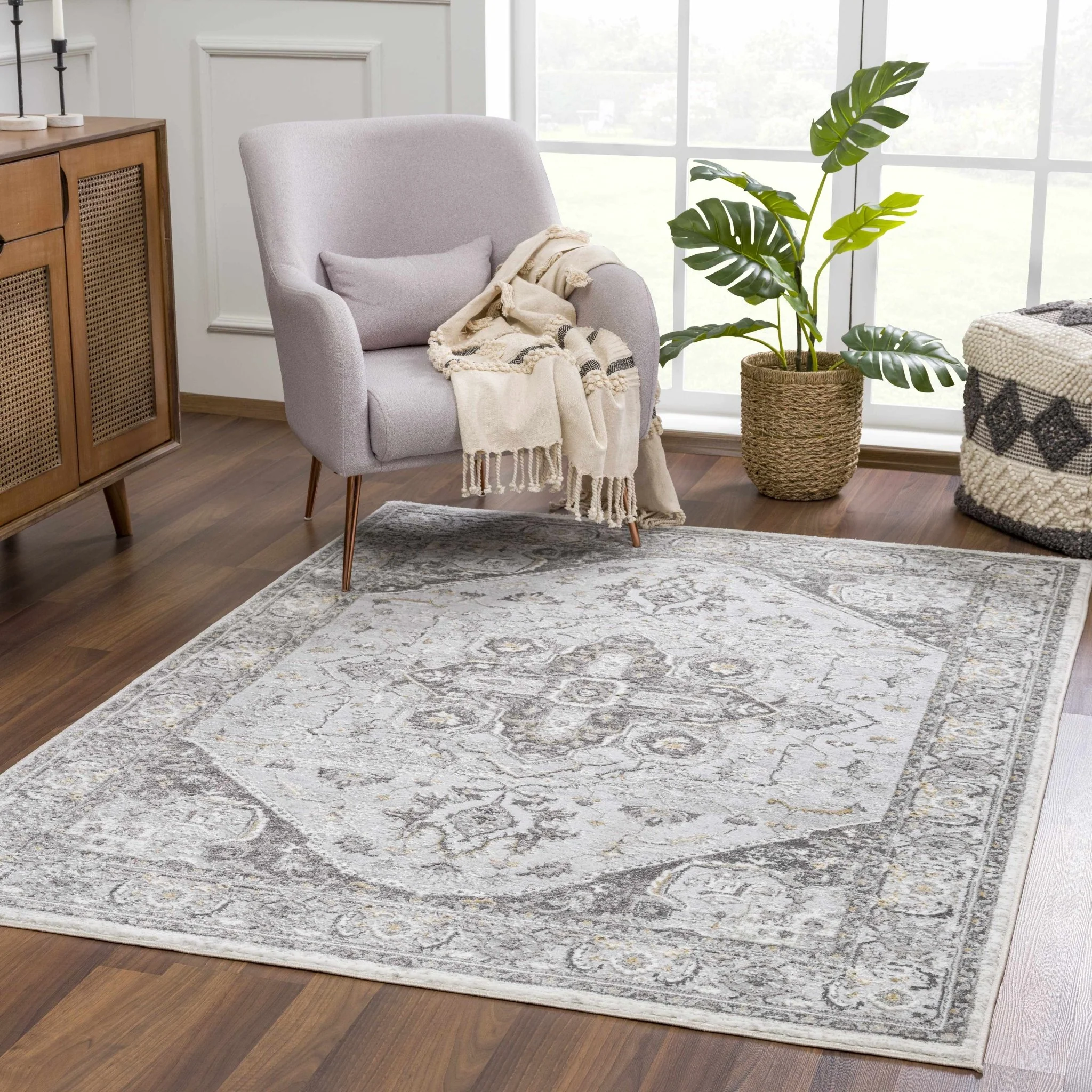 Antique Style Traditional Design Heriz Gray, Charcoal And Gold Area Rug - Image 11