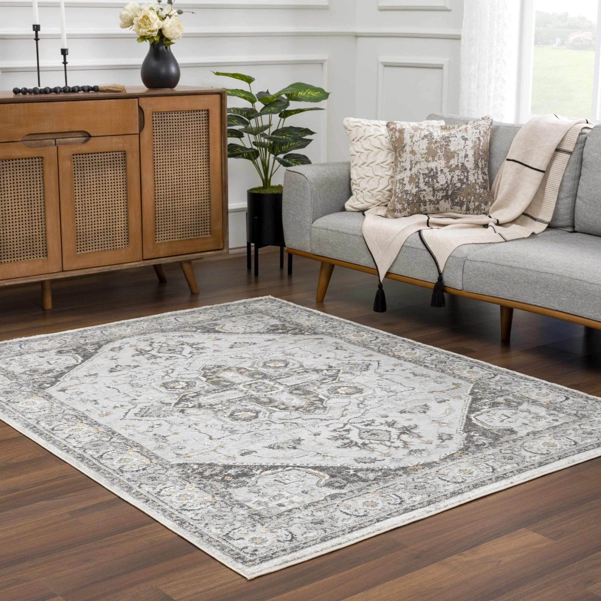Antique Style Traditional Design Heriz Gray, Charcoal And Gold Area Rug - Image 12