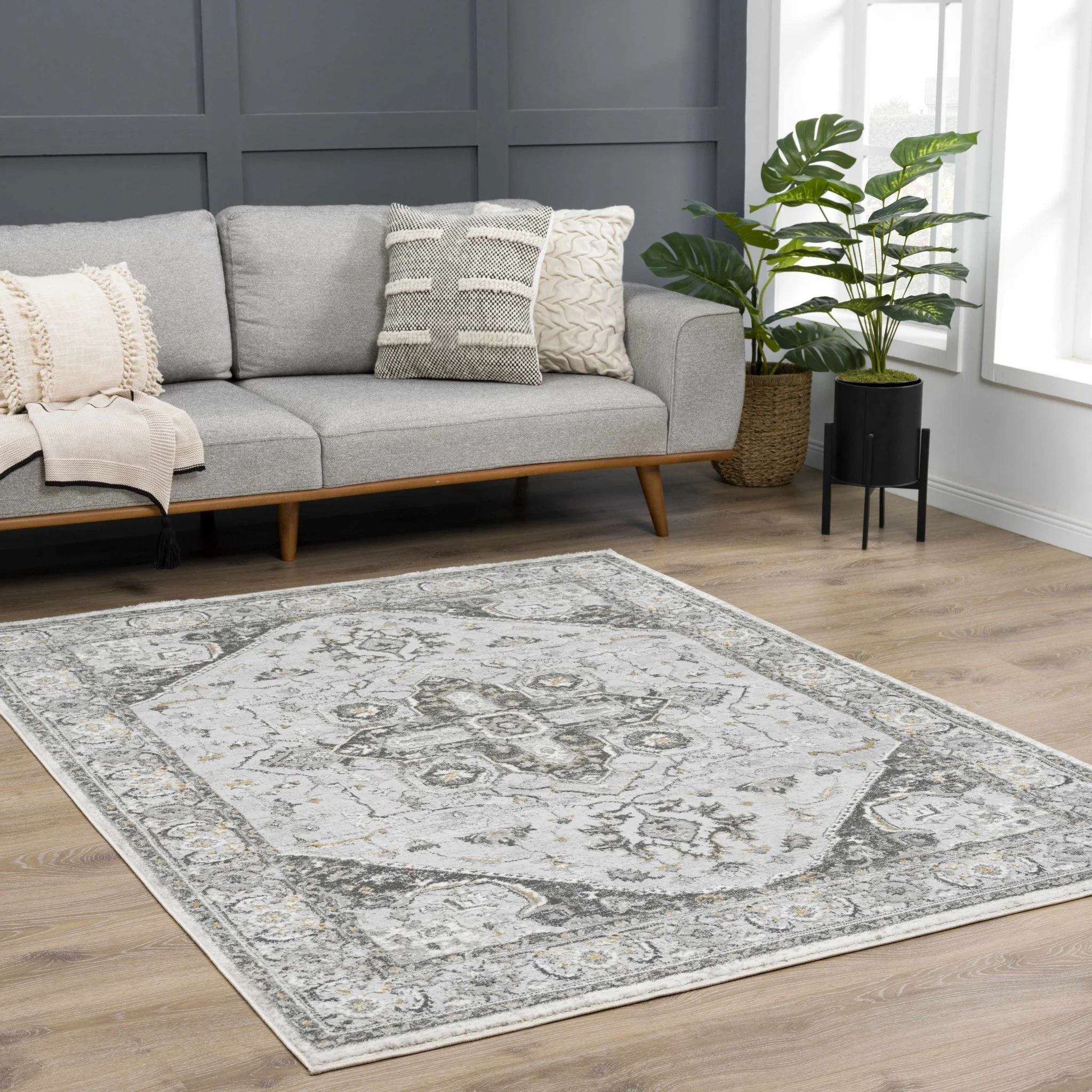 Antique Style Traditional Design Heriz Gray, Charcoal And Gold Area Rug - Image 13