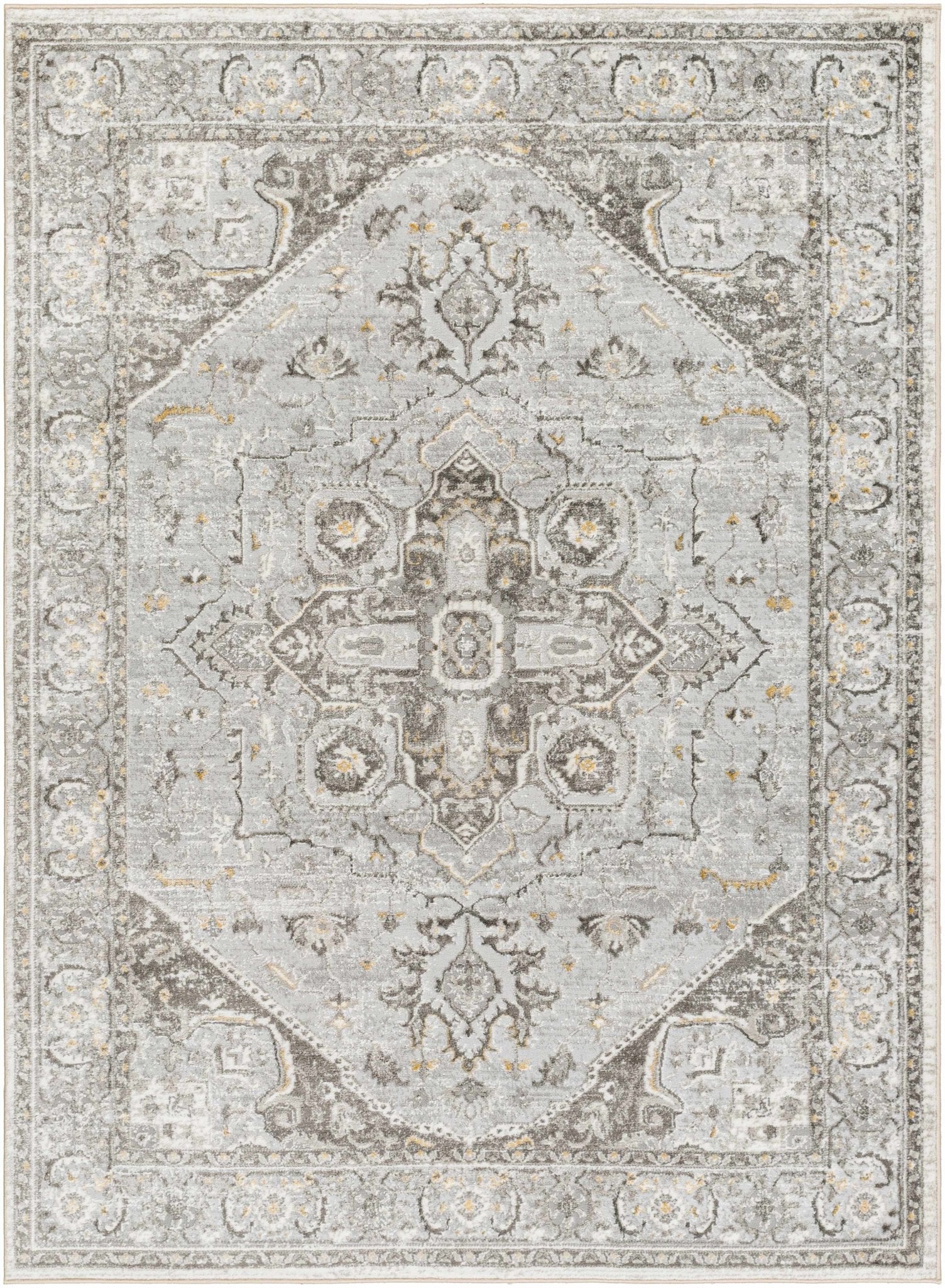 Antique Style Traditional Design Heriz Gray, Charcoal And Gold Area Rug - Image 14