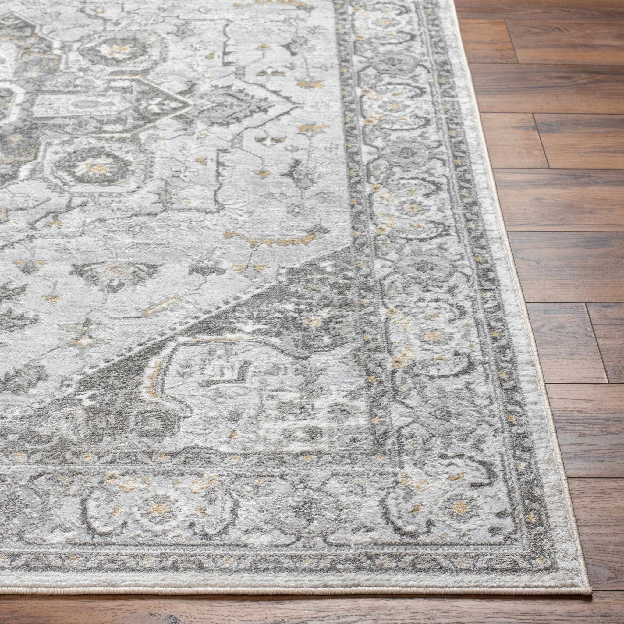 Antique Style Traditional Design Heriz Gray, Charcoal And Gold Area Rug - Image 15
