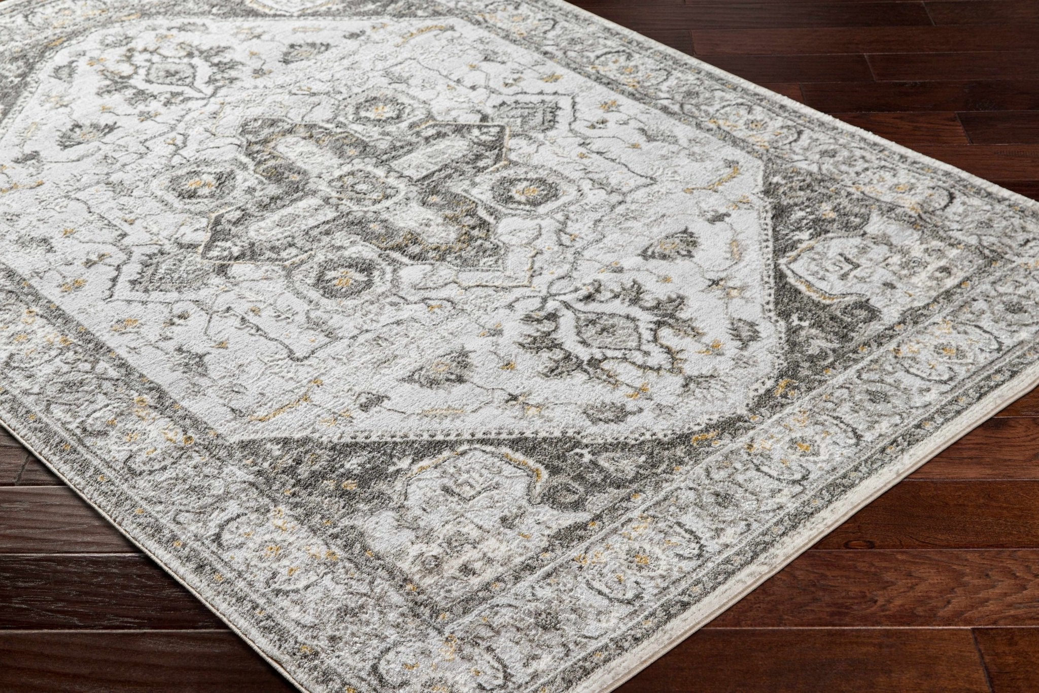 Antique Style Traditional Design Heriz Gray, Charcoal And Gold Area Rug - Image 16