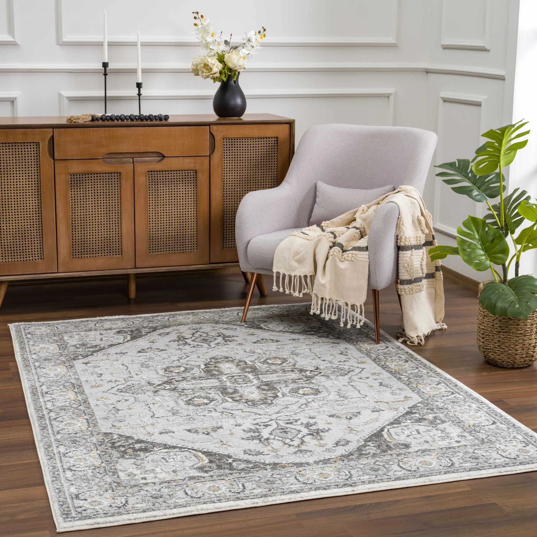 Antique Style Traditional Design Heriz Gray, Charcoal And Gold Area Rug - Image 2