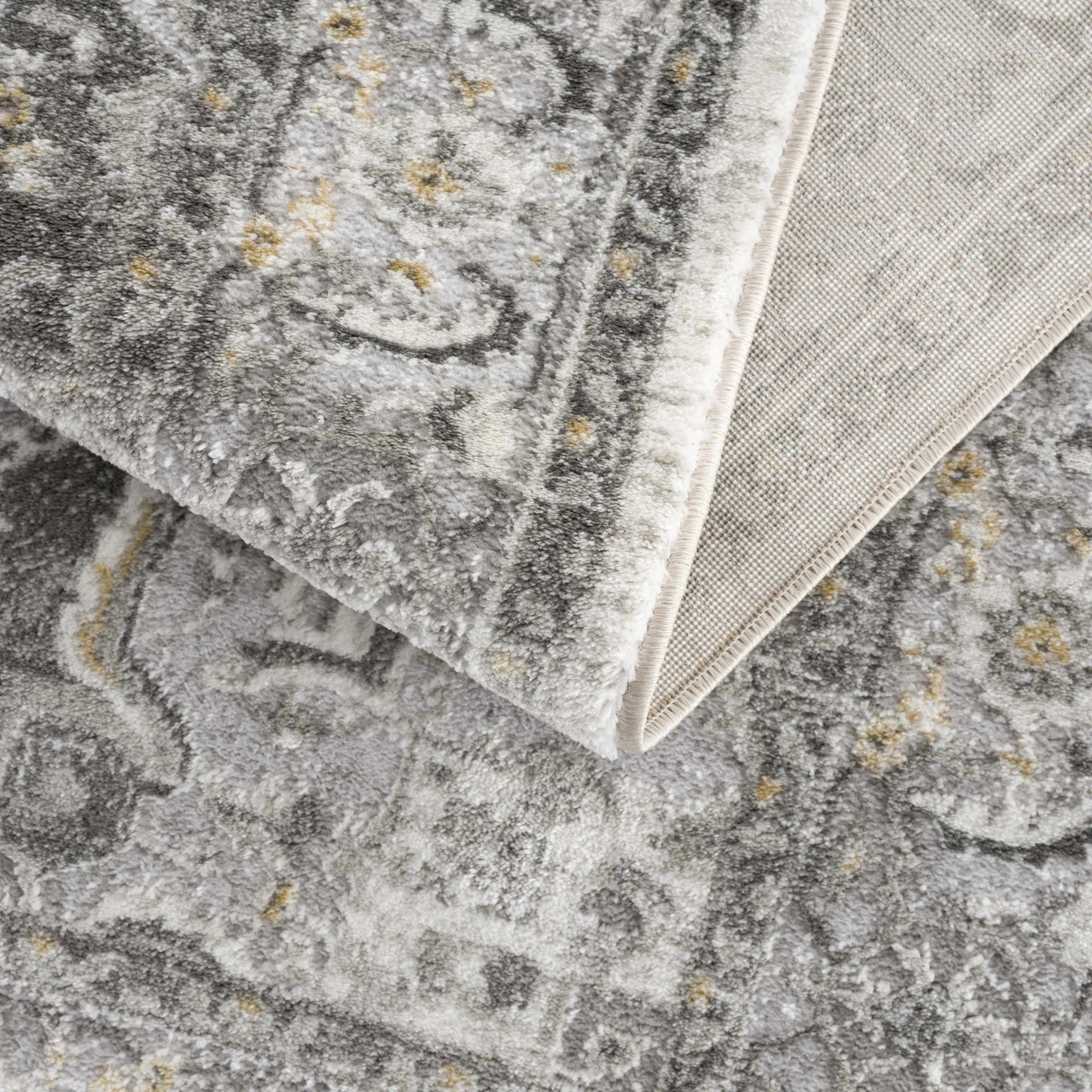 Antique Style Traditional Design Heriz Gray, Charcoal And Gold Area Rug - Image 5