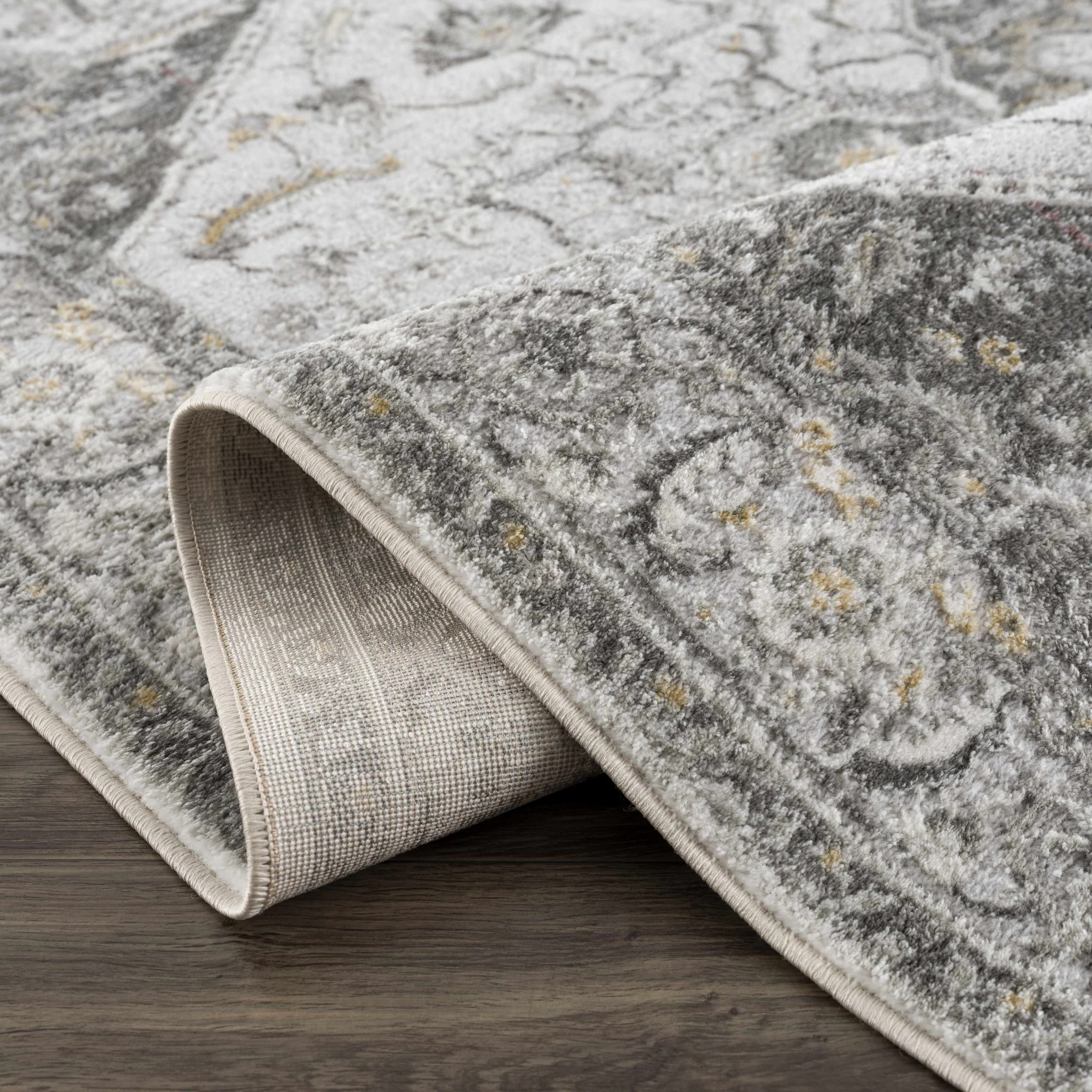 Antique Style Traditional Design Heriz Gray, Charcoal And Gold Area Rug - Image 6