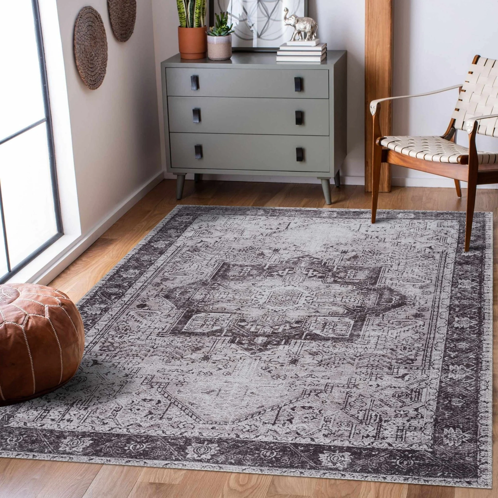 Traditional Turkish Design Ivory and Brown Low Pile Multi Size Area Rug - Image 3