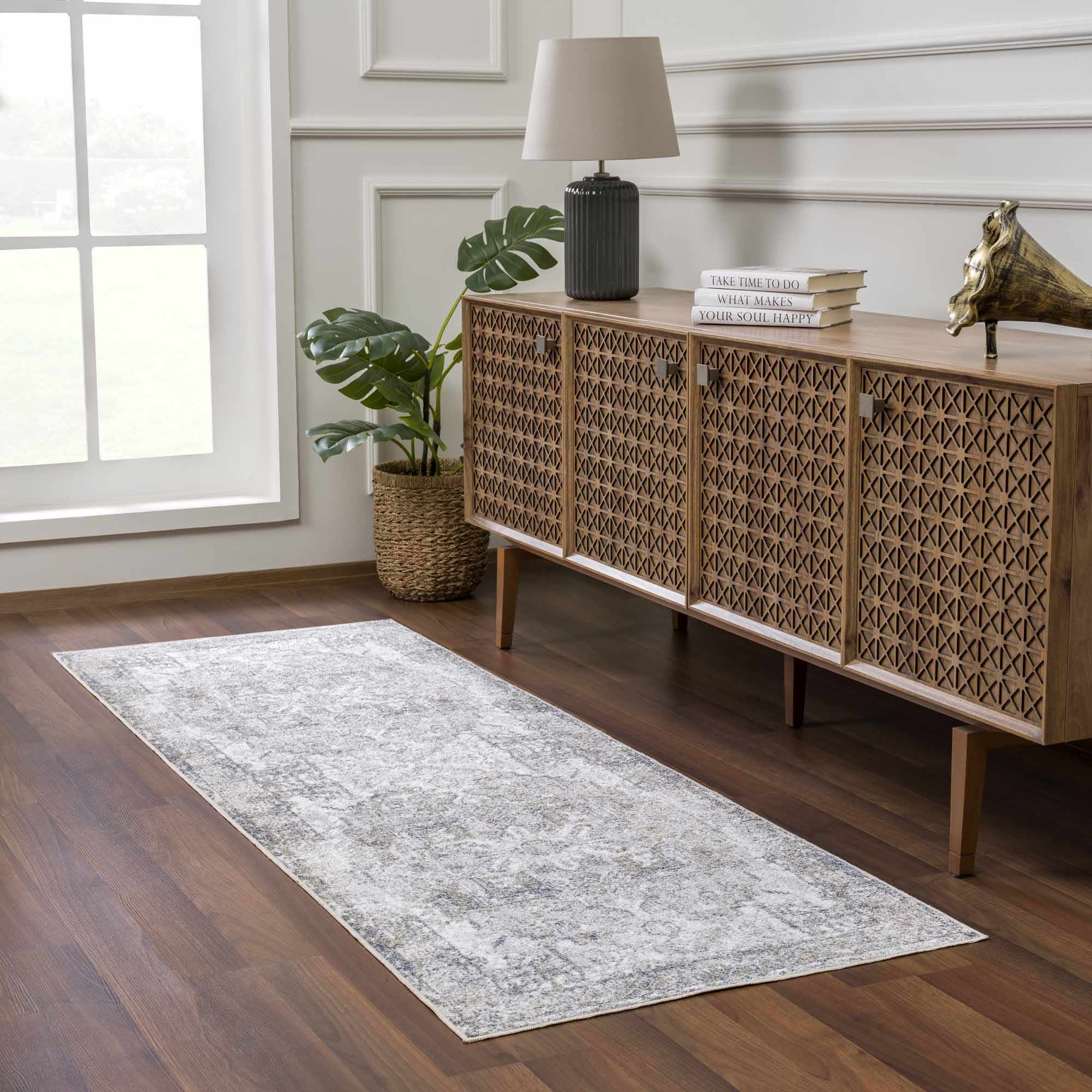 Traditional Medallion Design Ivory, Olive and Camel Low pile Washable Area Rug - Image 10