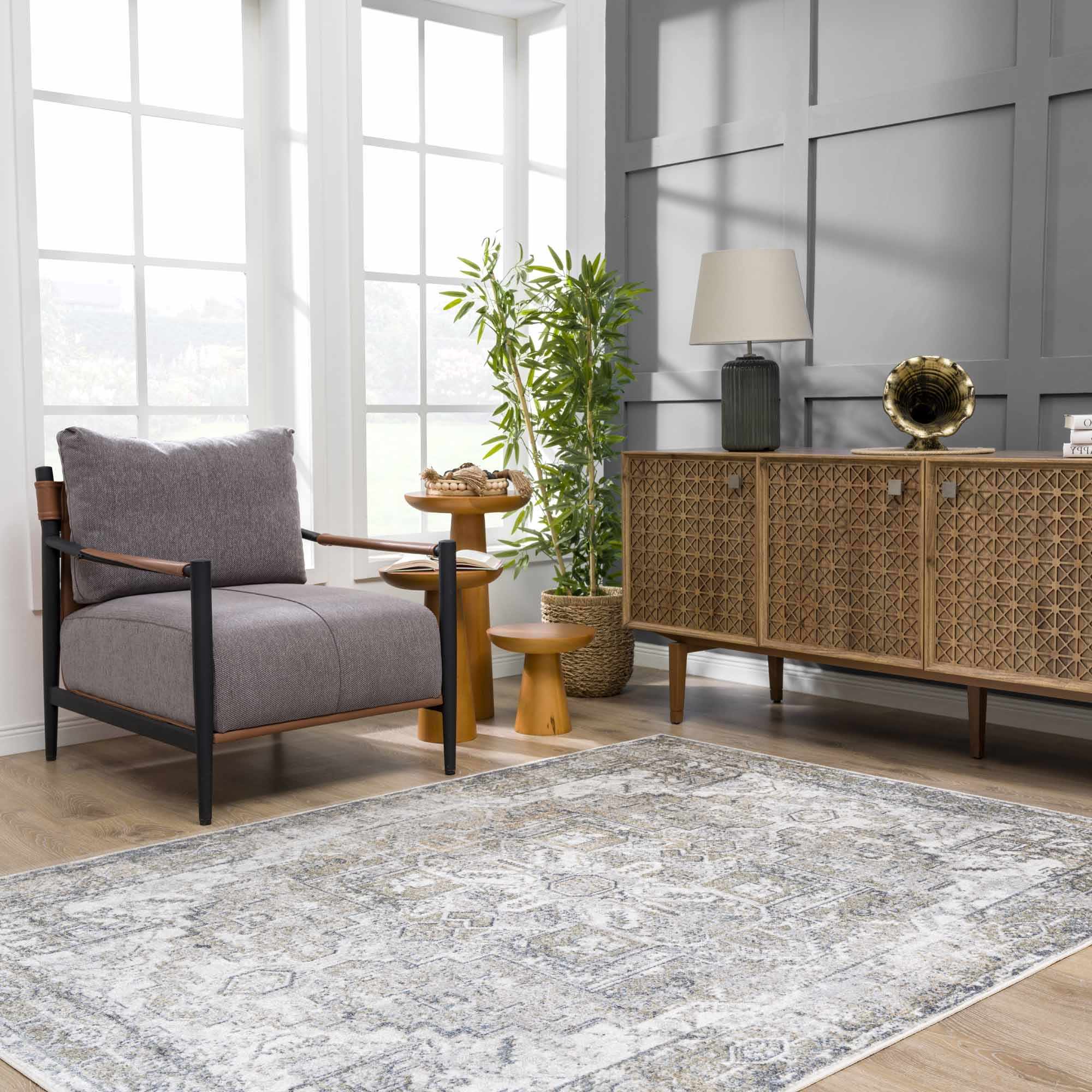 Traditional Medallion Design Ivory, Olive and Camel Low pile Washable Area Rug - Image 22